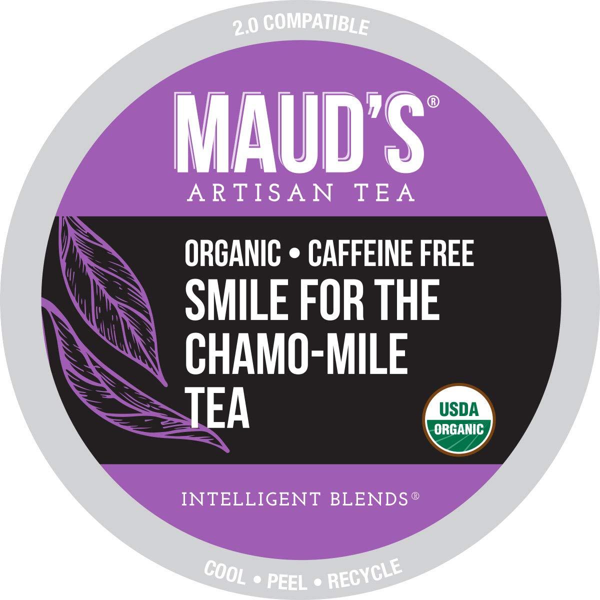 MAUD'S Maud's Organic Chamomile Lavender Tea (Smile For The Chamo-mile) 24ct. Solar Energy Produced Recyclable Single Serve Decaf Tea Pods – 100% Organic Caffeine Free Tea California Blended, KCup Compatible