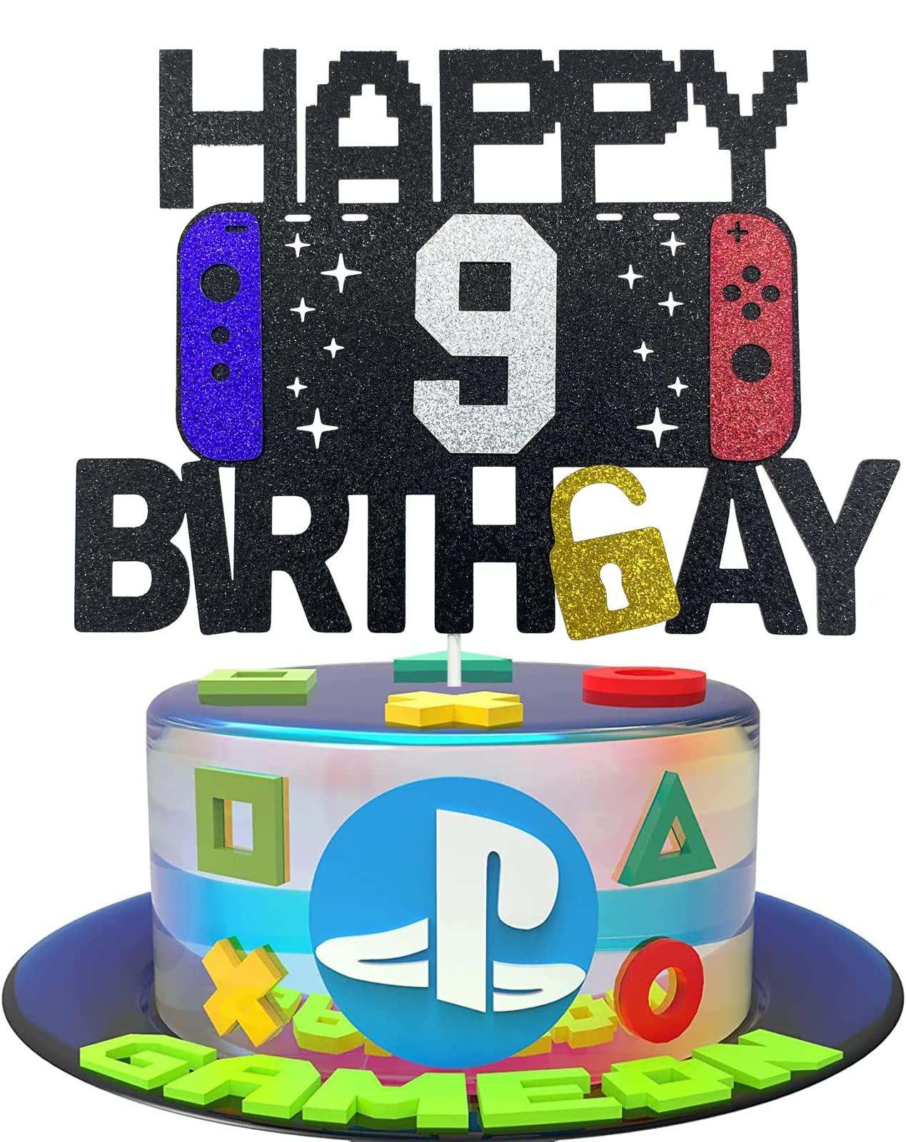 keonsatrz Happy 9th Birthday Video Game Cake Topper for Kids Boys Girls 9-Years-Old Birthday Party Decoration - Level 9th Birthday Cake Topper (happy 9th birthday)