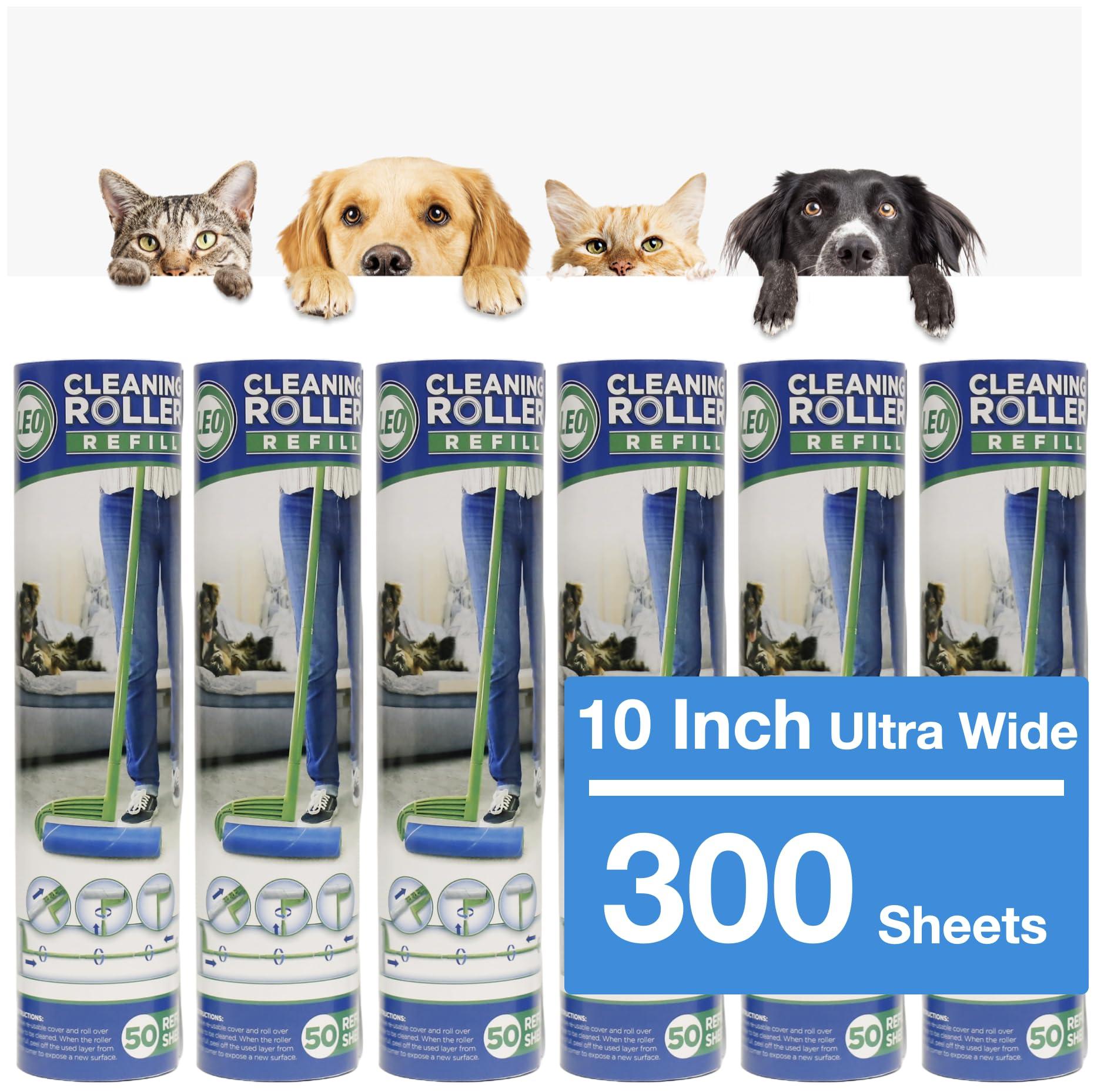 Leo Leo MegaClean 10-Inch Wide Lint Roller Refills 6 Rolls 300 Ultra-Wide Sheets for Lint Removers Household Cleaning Easily Remove Pet Hair Dust and Debris from Floors Carpets and Furniture