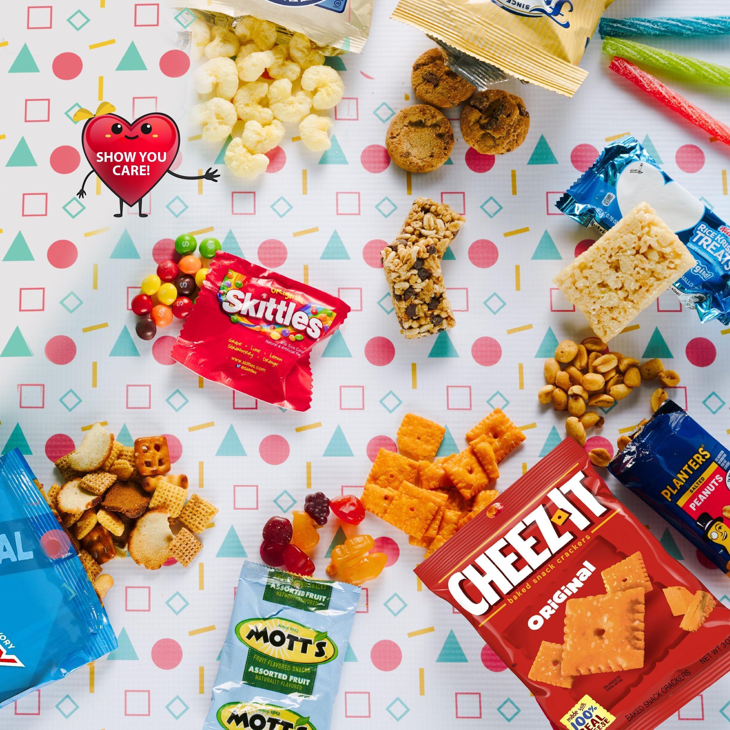 Nut Cravings Gift A Snack - Heart Shape Snack Box Variety Pack Care Package + Greeting Card (40 Count) Birthday Sweet Treats Gift Basket, Candies Chips -