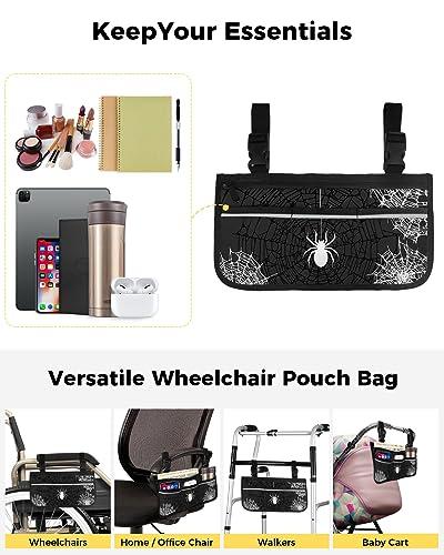 Sabolny Halloween,Wheelchair Side Bag, Wheelchair Walker Armrest Bags with Cup Holder & Reflective Stripes, Mobility Scooter Walker Rollator Wheelchair Accessories Black Grey Horror Watercolor