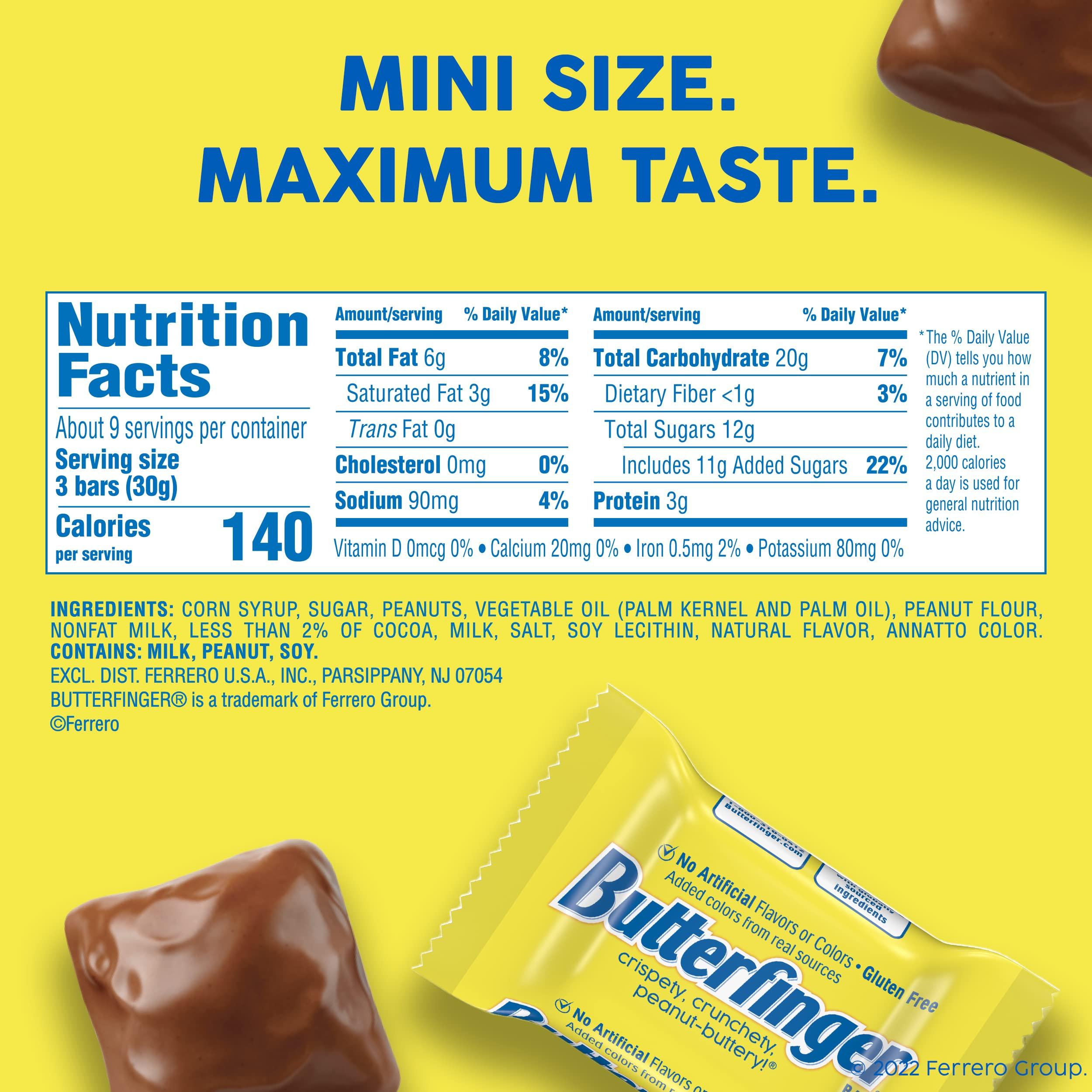Butterfinger Butterfinger, 8 Pack, Chocolatey, Peanut-Buttery, Minis Candy Bars, Stocking Stuffers, Individually Wrapped, Resealable Share Size Bag, 9.8 oz