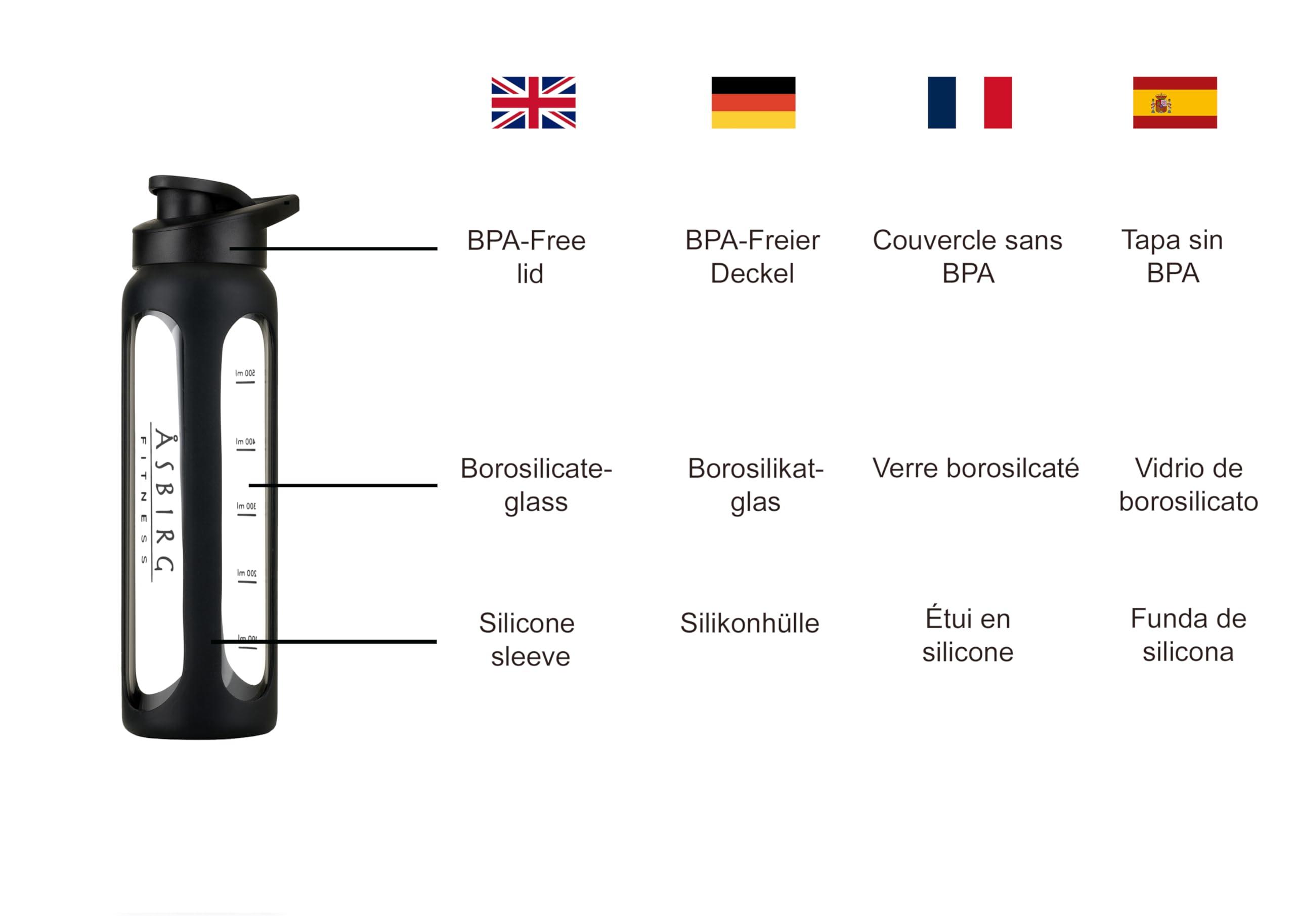 Asbirg Asbirg Fitness | Protein Shaker Made of Glass | Protein Shaker | Drinking Bottle | with Spiral Ball | Black (pastel green)