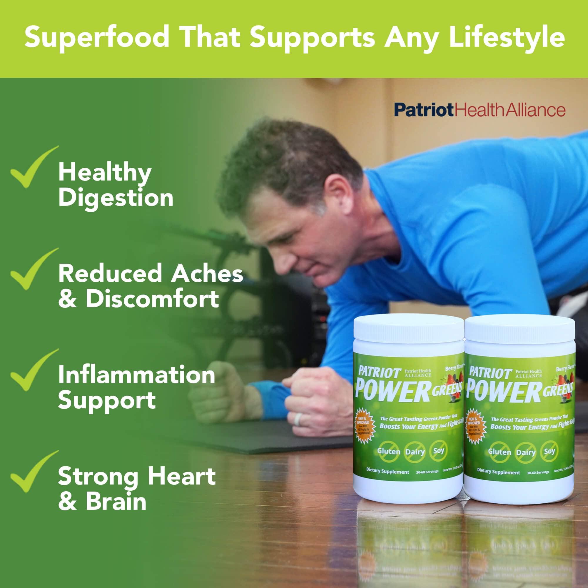 PATRIOT HEALTH ALLIANCE Patriot Power Greens: 40+ Fruits & Vegetables, Organic Superfood Dietary Supplement, 60 Servings