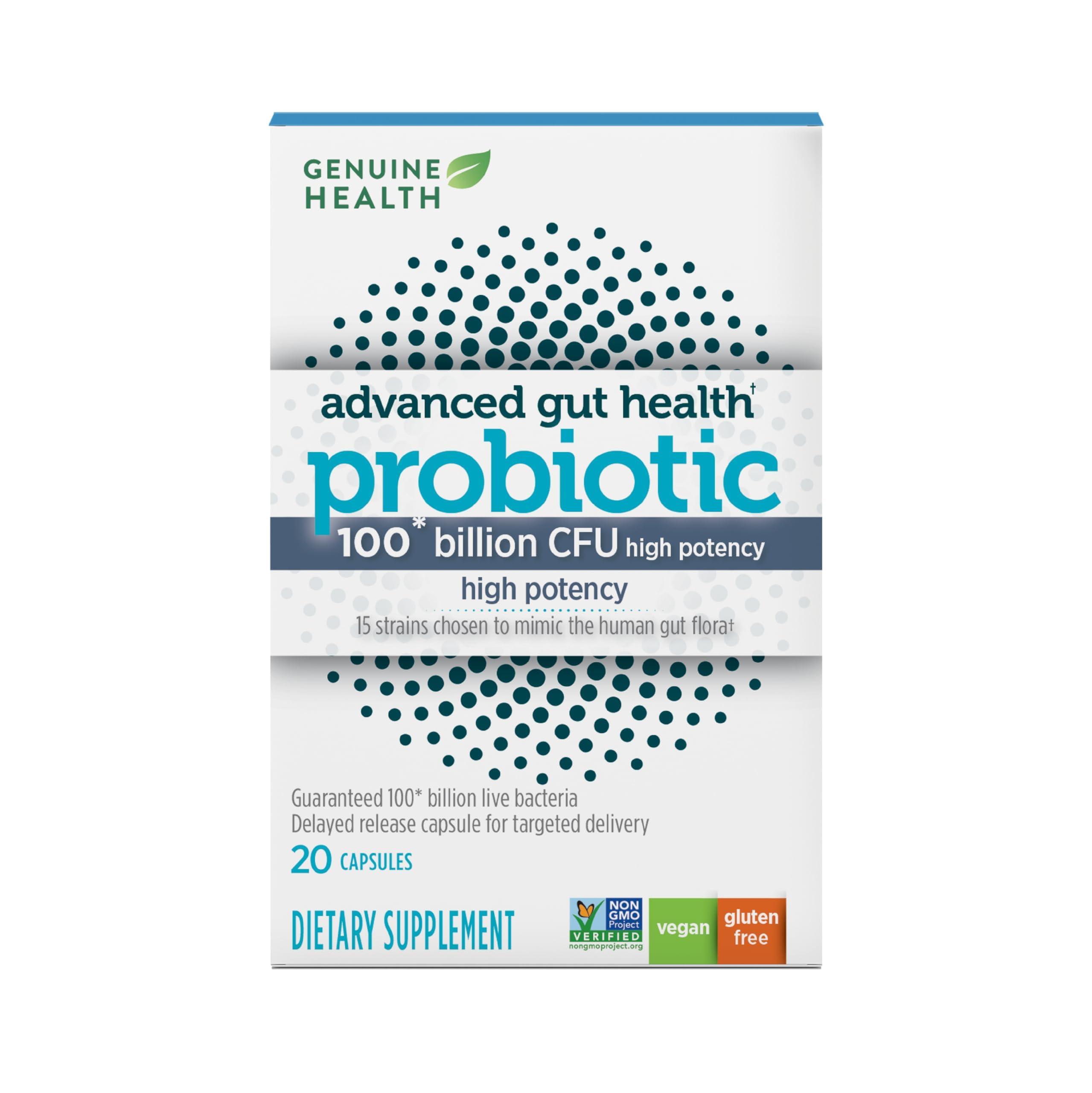 Genuine Health Genuine Health Advanced Gut Health Extra-Strength Probiotic, Helps Promote Digestive Health & Gut Recovery, Multi-Strain Formula, 20 Capsules