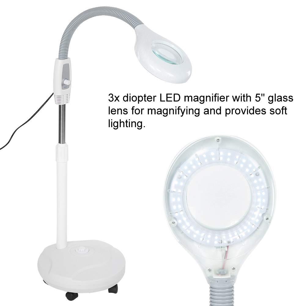 Qkiss Magnifier Floor Stand Lamp, LED Magnifying Lens, LED Magnifying Lamp, 3X Magnifying LED Light,Adjustable Height Stand for Beauty Makeup Detailed Care & Illumination(US)