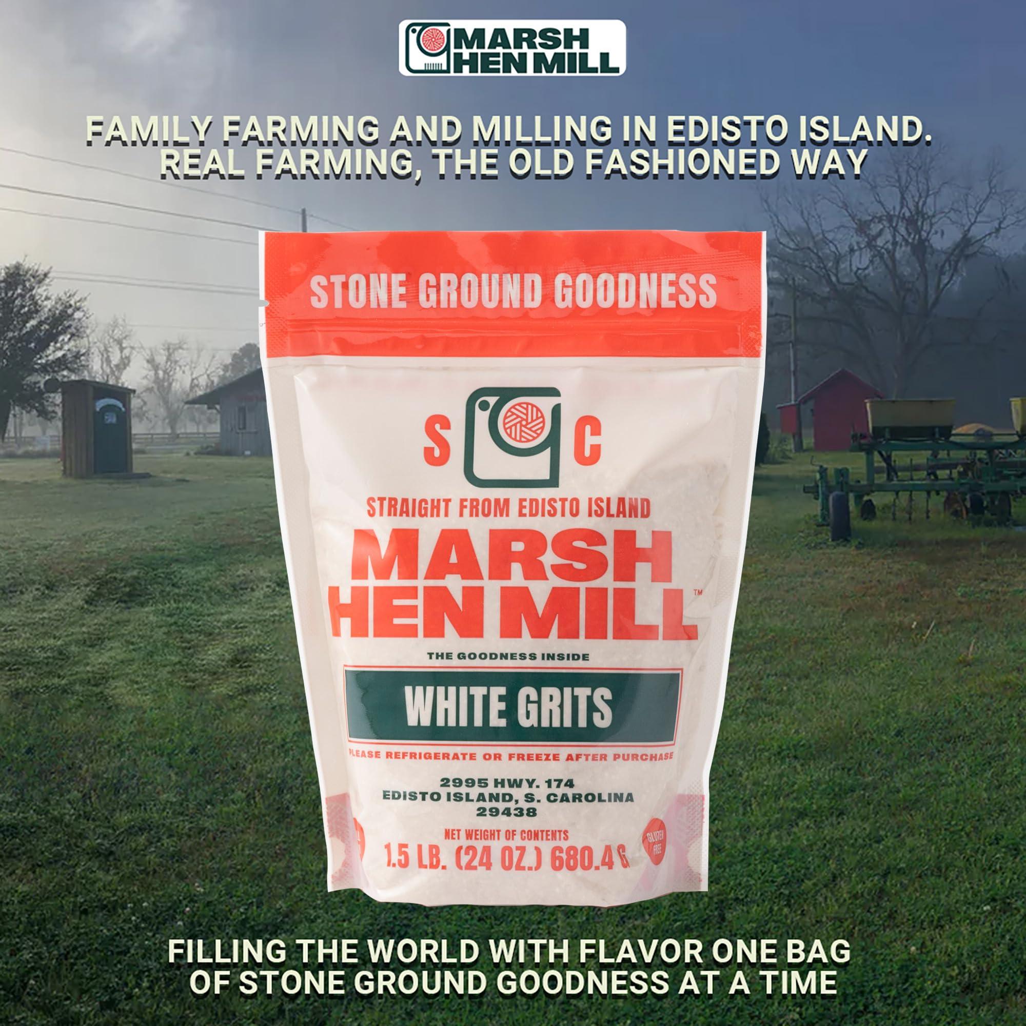 Marsh Hen Mill Marsh Hen Mill White Grits Stone Ground Grits from Premium White Dent Corn | Gluten Free & Instant for Quick Meals Family Farm Grown on Wadmalaw Island Stone Ground Grits - 24 oz Pack