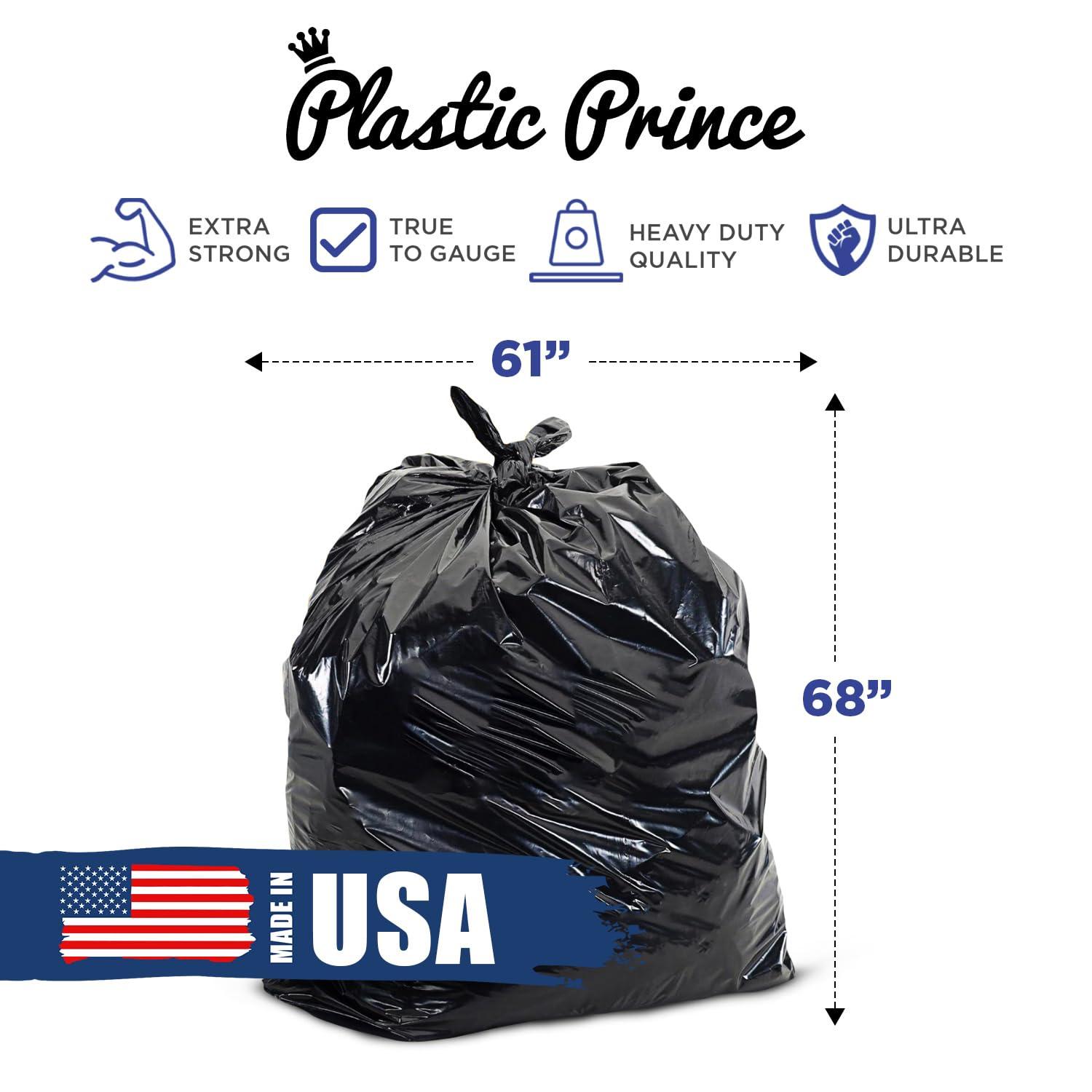 PLASTIC PRINCE 95-96 Gallon Trash Bags Heavy Duty 2 Mil 100 Pounds Extra Large Industrial Durable 90, 95, 96, 100 Gal Black Garbage Can Liners, Fits Rubbermaid Brute 95 gal Trash Cans, 61\" x 68\" (50 Pack) Bulk