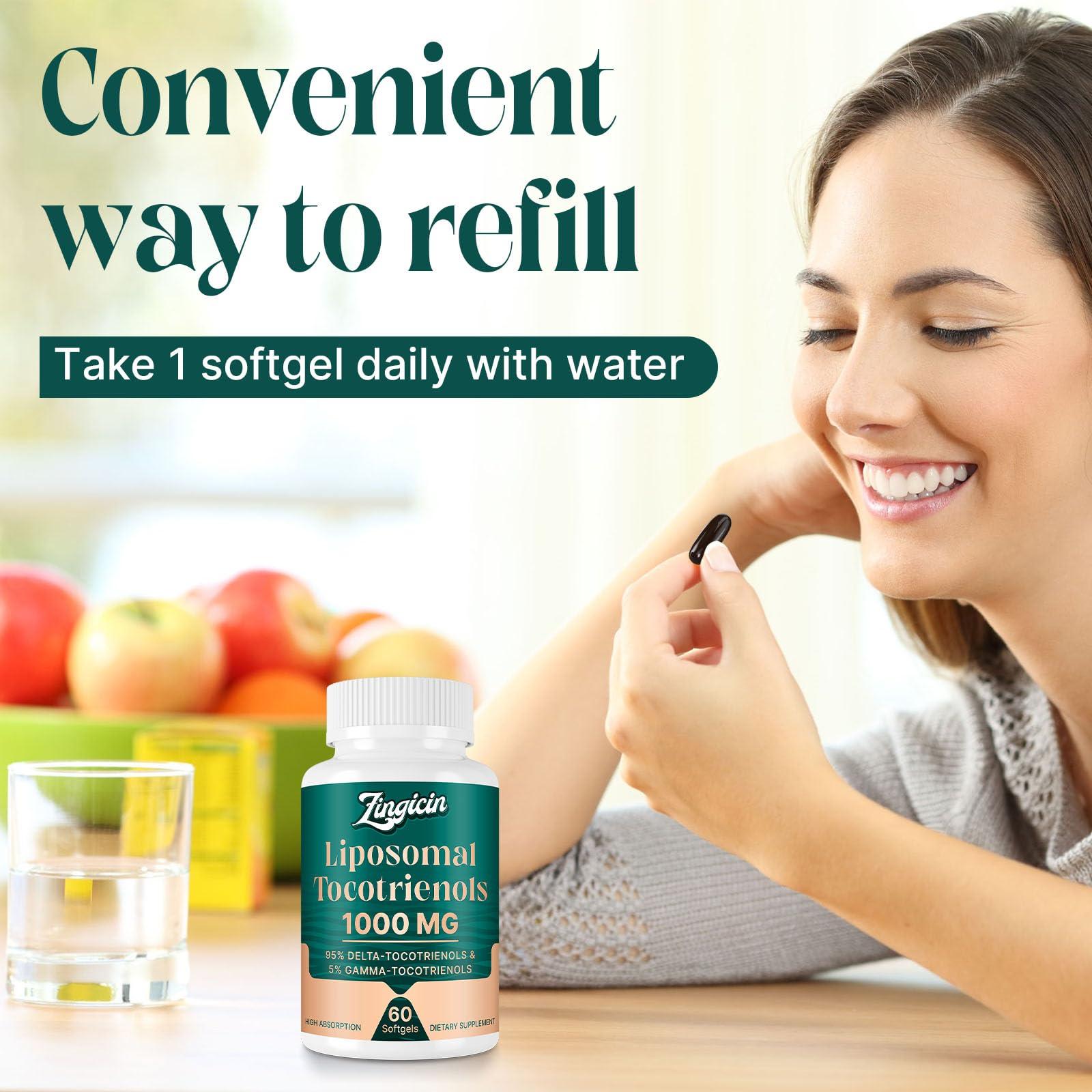Zingicin Vitamin E Tocotrienols - Liposomal Tocotrienols Supplement 1000mg, Highly Absorbable Delta Tocotrienol and Gamma Tocotrienol for Cardiovascular, Bone Health, and Antioxidant Support, 120 Softgels