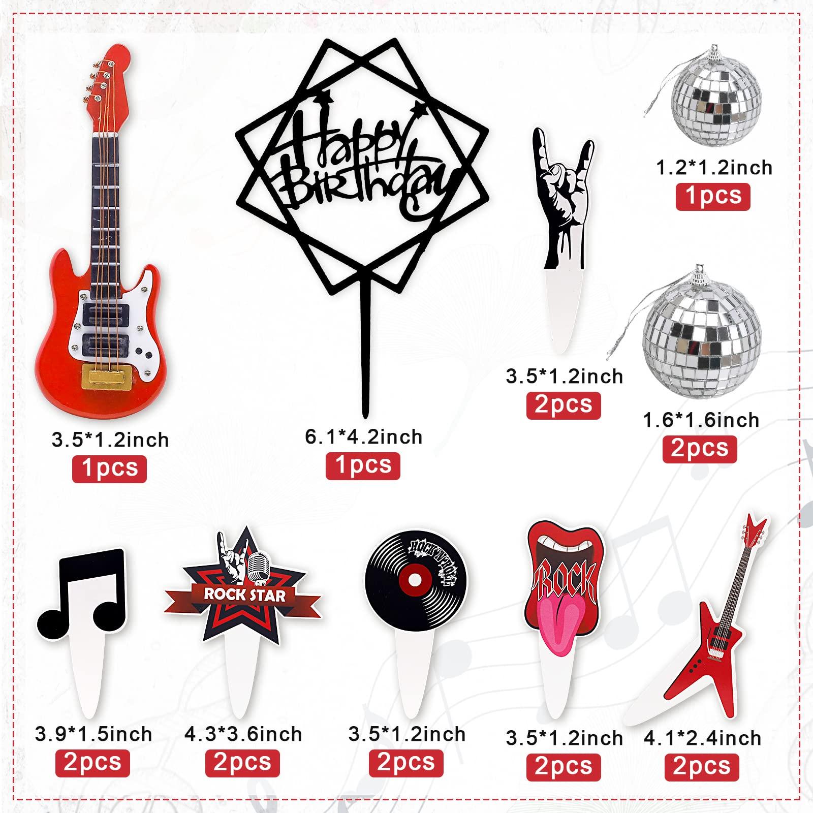 Lukinuo Lukinuo Guitar Cake Toppers Music Note Birthday Cake Topper Disco Ball Rock and Roll Cake Cupcake Decoration for Rockstar Musician Bass Guitar 80\'s Retro Themed Party Supplies