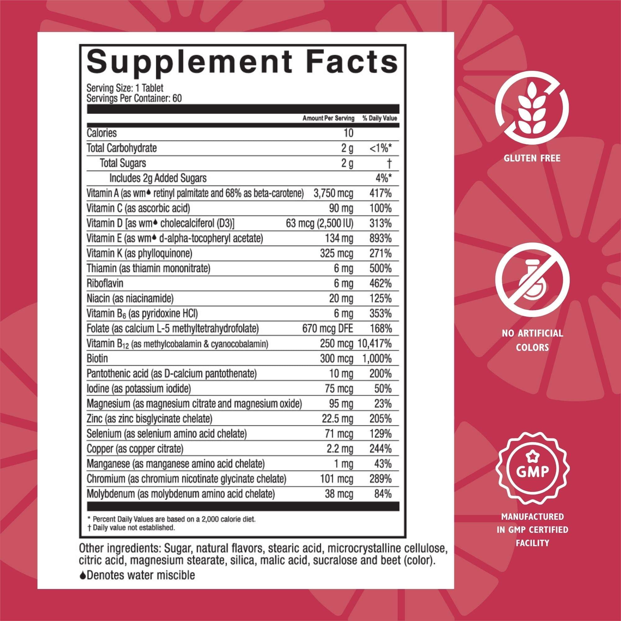 Celebrate Bariatric Supplements Celebrate Vitamins Multi ADEK Chewables, Iron Free - Daily Bariatric Multivitamin, High Level of Vitamins A, D, E, K & B12 for Duodenal Switch Surgery Patients - Berry Sorbert (60 Tablets)