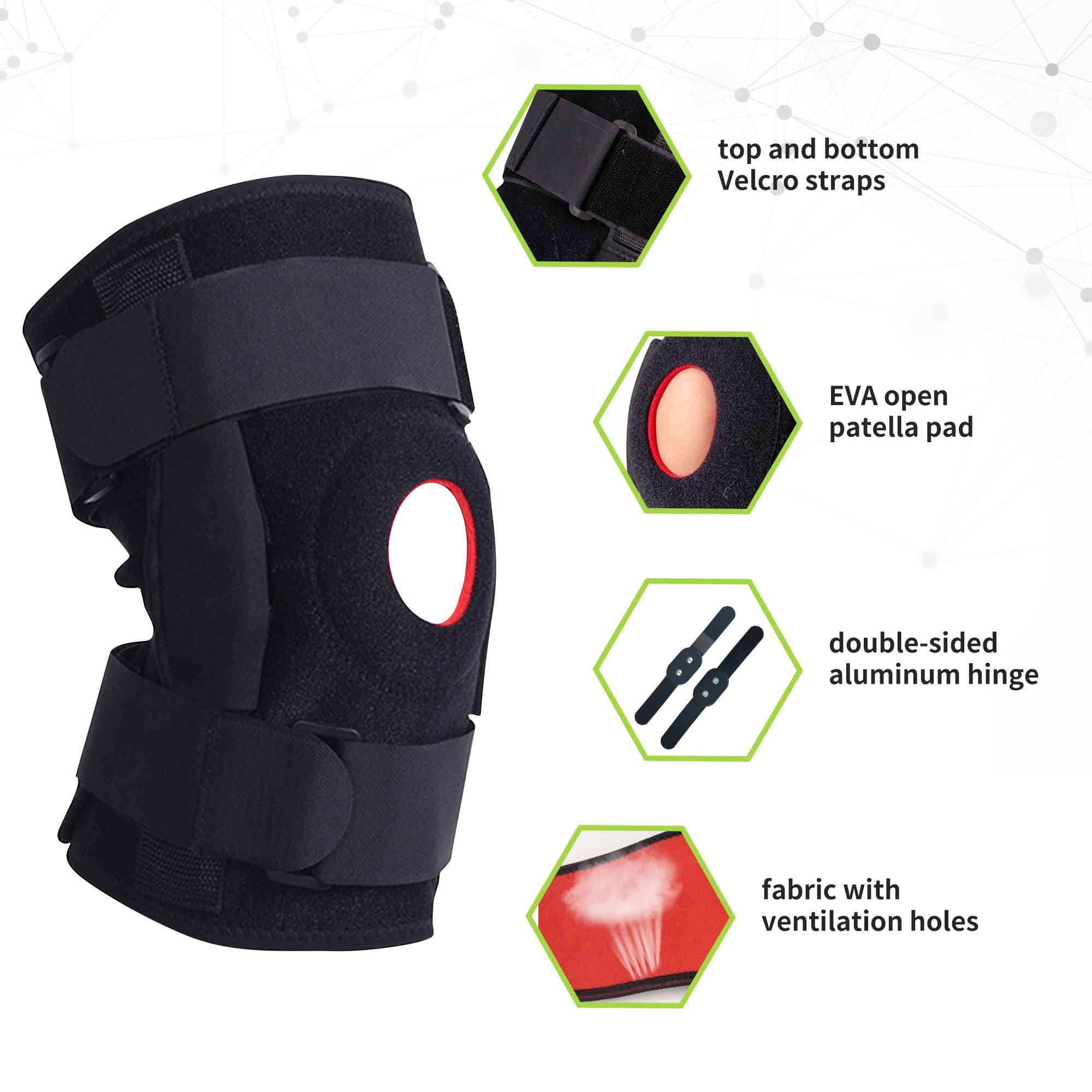 FocuBoody FocuBoody Adjustable Hinged Knee Braces With Dual Side Hinges Open Patella, Stable Support of The Knee, Pain Relief (L)