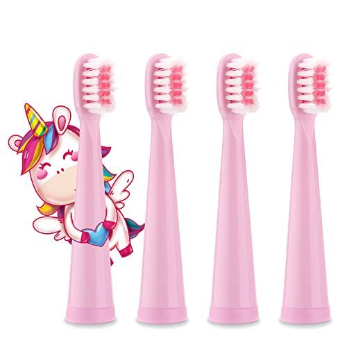 Vekkia Vekkia Kids Electric Toothbrush Replacement Heads - 7X More Plaque Removal, End-Rounded 3D Curved Soft Bristles, Comfortable & Efficient Clean Teeth, Perfect for Kid Small Mouth, Pink (4 Pack)