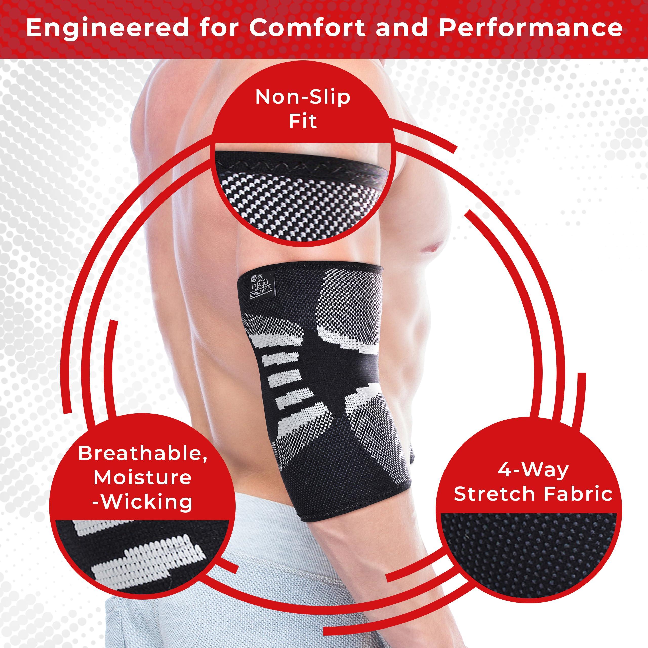 Nordic Lifting Nordic Lifting Elbow Compression Sleeves (1 Pair) for Men & Women - Support for Elbow Pain Relief, Tendonitis, Golfers & Tennis Elbow - Weightlifting Brace for Workout, Arm & Joint Recovery (Large)