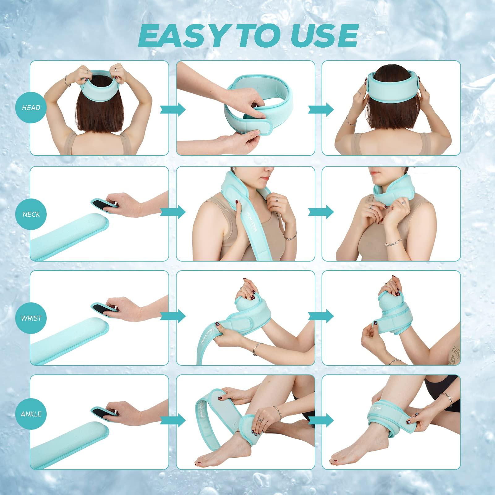 HEALSTOK Neck Ice Pack Wrap,Cervical Ice Pack,Cold Compress Ice Packs for Neck Injuries Reusable Cold & Hot Therapy Adjustable Flexible Gel Migraine Ice Head Wrap for Neck Pressure. (Ice Blue)