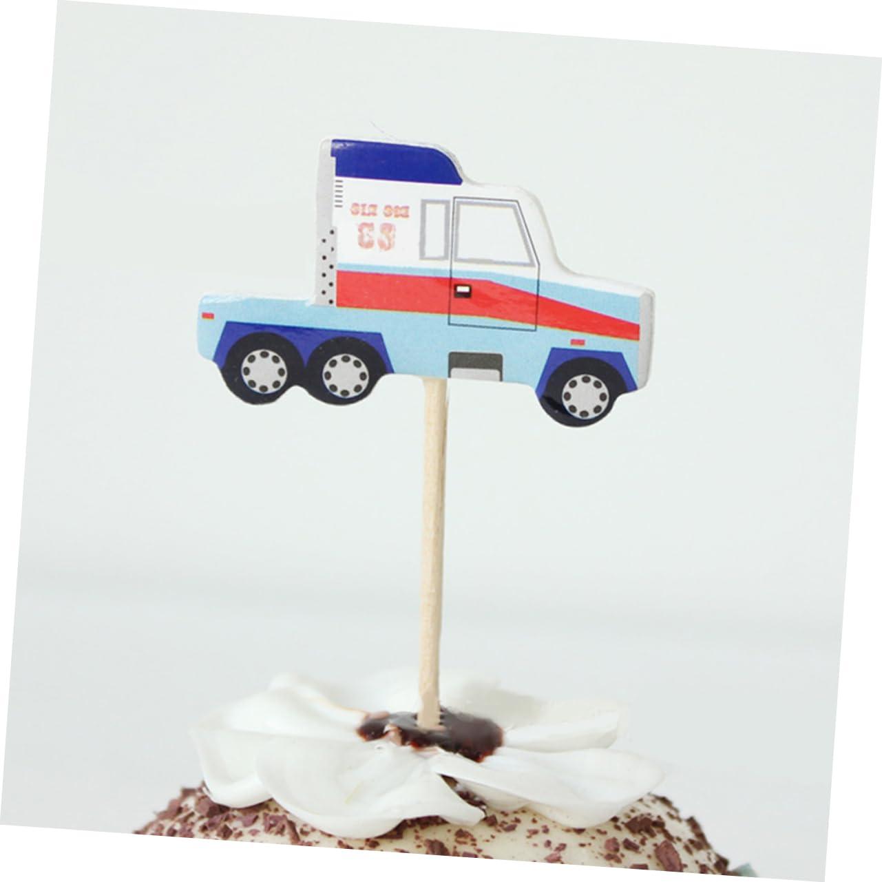 VICASKY VICASKY 48pcs Creative Cake Toppers Gold Cupcake Liners Birthday Construction Sign Monster Truck Cupcake Toppers Party Toppings Containers with Lids Supplies Baking Decorations Wooden