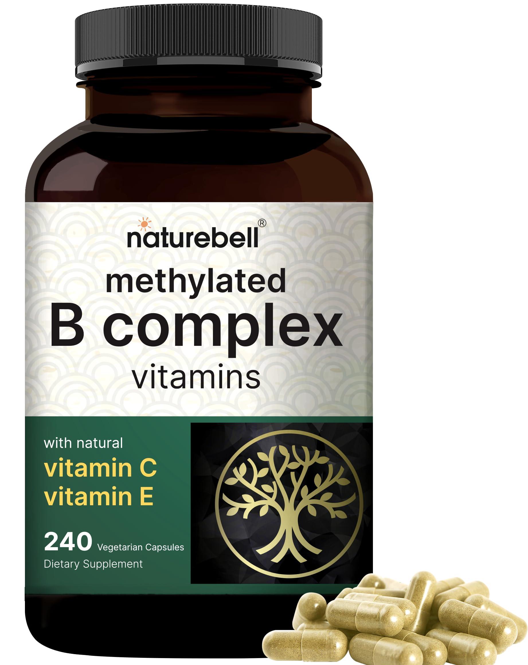 NatureBell Methylated B Complex Vitamins, 240 Veggie Capsules | Multivitamin B Complex | B12, Folate, Biotin & More  with Natural Vitamin C, E, Choline & Inositol  Immune, Energy, & Prenatal Support
