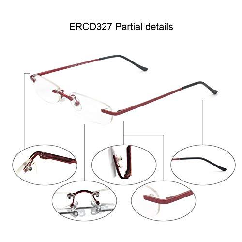 EYE ZOOM EYE ZOOM 2 Pack Rimless Reading Glasses with Slim Wine Red and Silver Case for Men and Women, 1.00