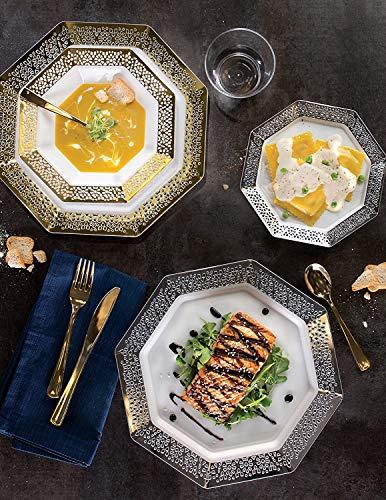 Lillian Collection Lillian Collection Lacetagon Rose Gold Premium Plastic Octagonal Soup Bowl - 14 oz. (Packs of 10) - Perfect for Parties, Weddings, and Events
