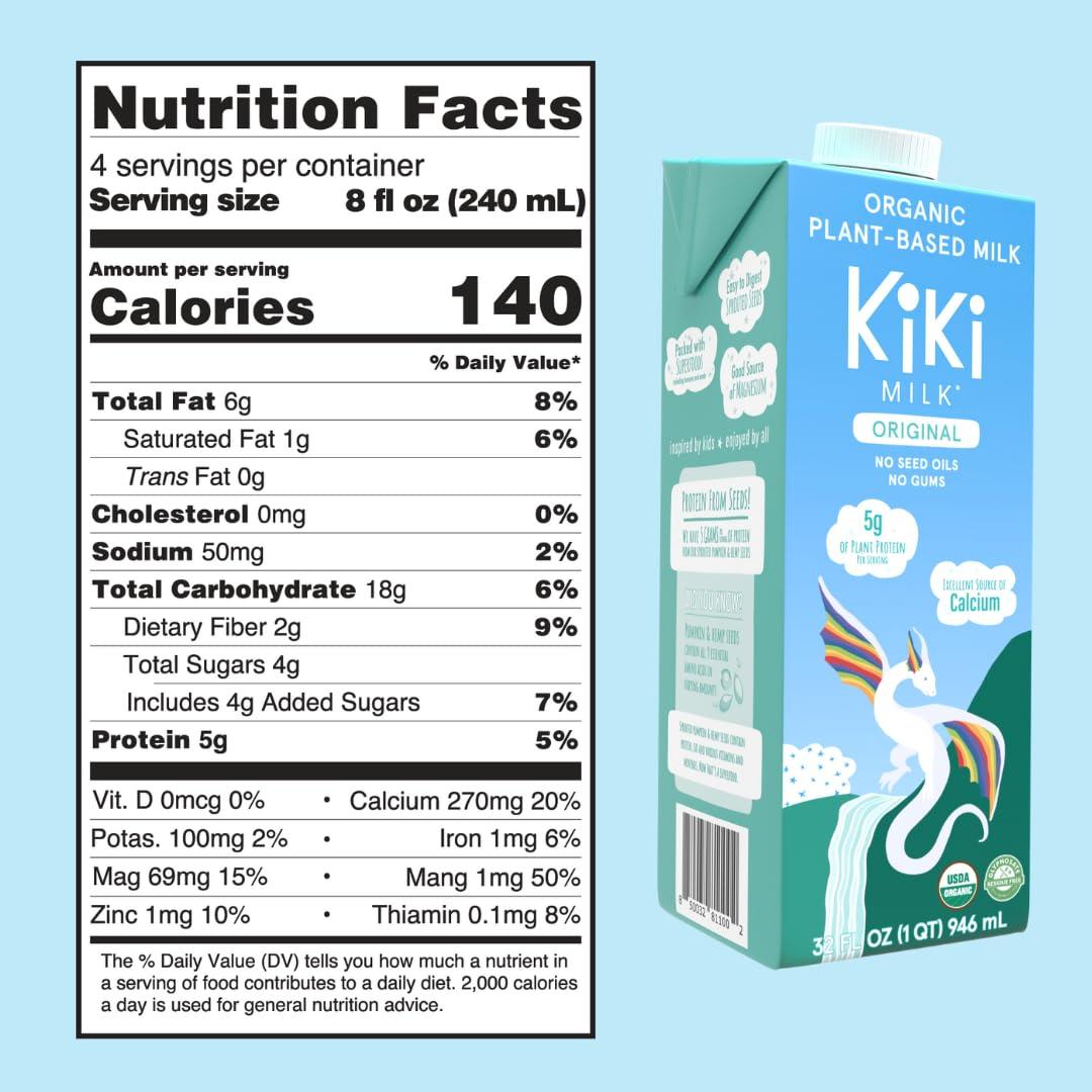 Kiki Milk Kiki Milk Plant Based Milk - Organic Original Kiki Milk - Calcium & Magnesium Source - Gluten Free, Gum Free, GMO Free, Dairy Free, Soy Free, Glyphosate Free - Shelf Stable - (32 oz • Pack of 6)