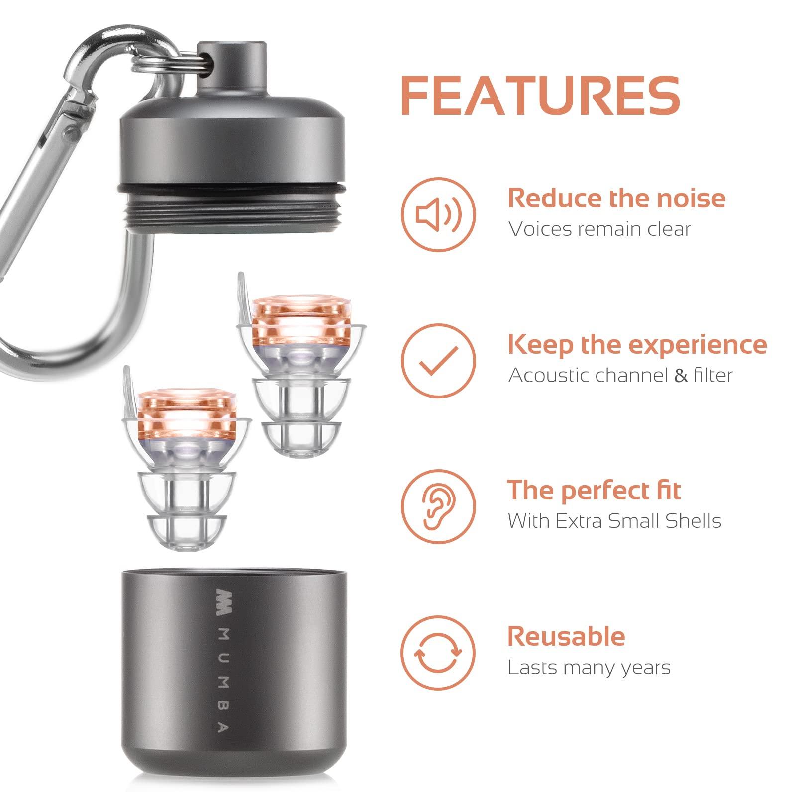 Mumba High Fidelity Concert Earplugs, Reusable Musicians Ear Plugs, 24dB Advanced Filter Technology Ear Protection for Music Festivals, DJs, Musicians