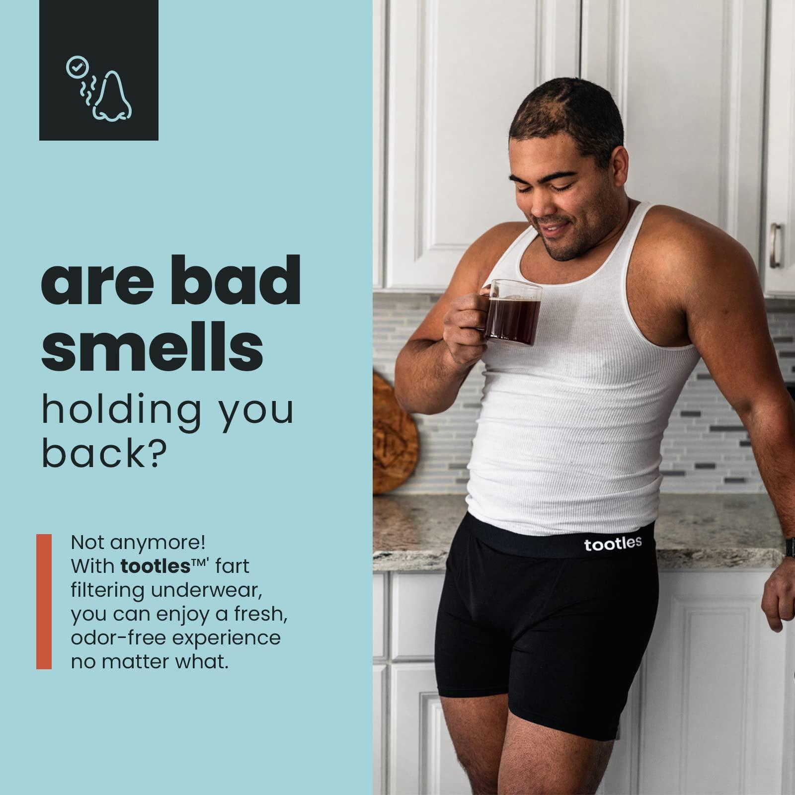 Stitches Medical Fart Filtering Underwear by TOOTLES - Mens Briefs with 100% Activated Charcoal Underwear Liners - Neutralizes & Eliminates Flatulence Odor - 95% Cotton, 5% Spandex