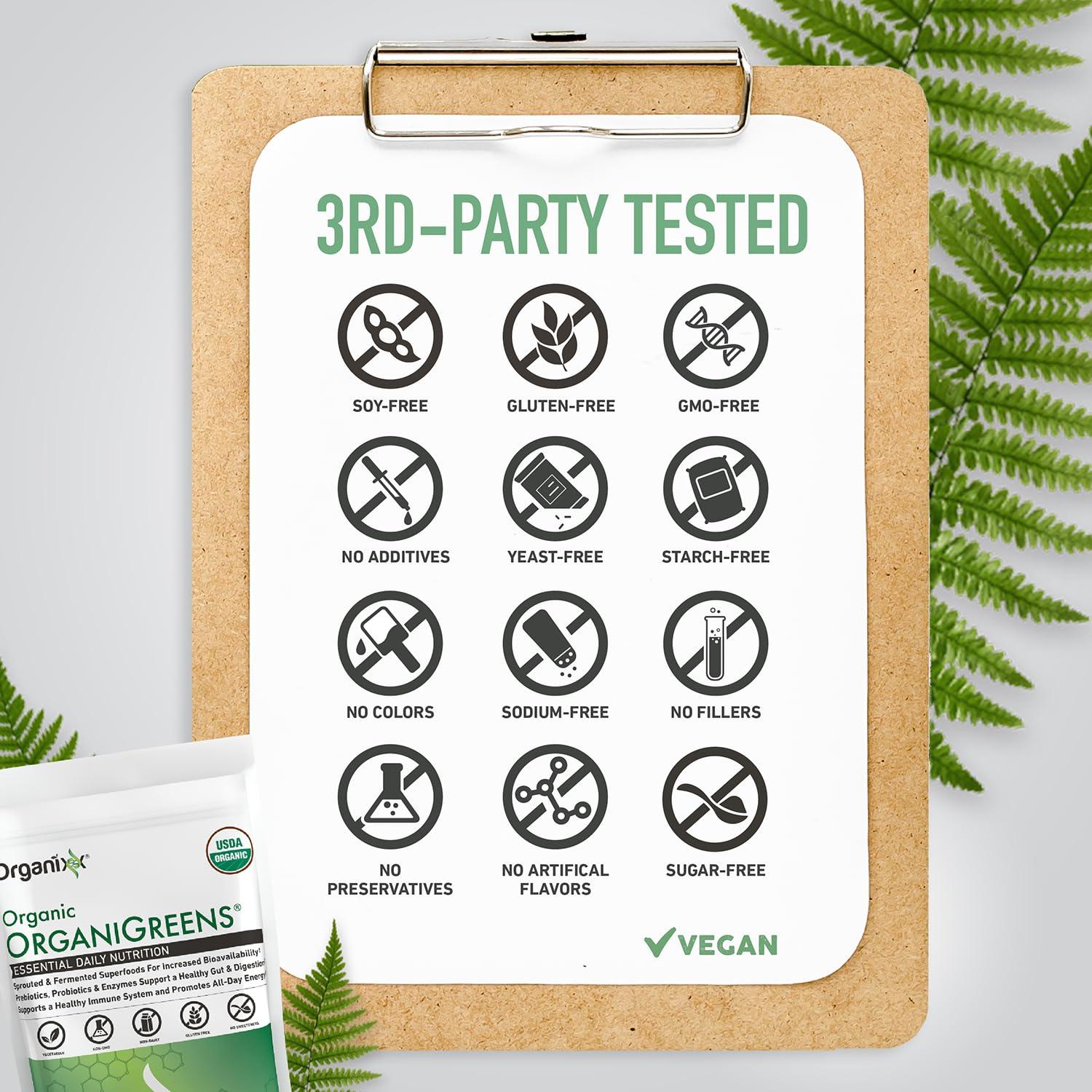 Organixx Organixx Greens Superfood Powder with Probiotic Digestive Enzymes, Gluten Free, Vegan, Daily Super Greens Powder Supplement Drink Mix for Gut Health, Immune Support & Energy, Organic, Non GMO, 10 oz