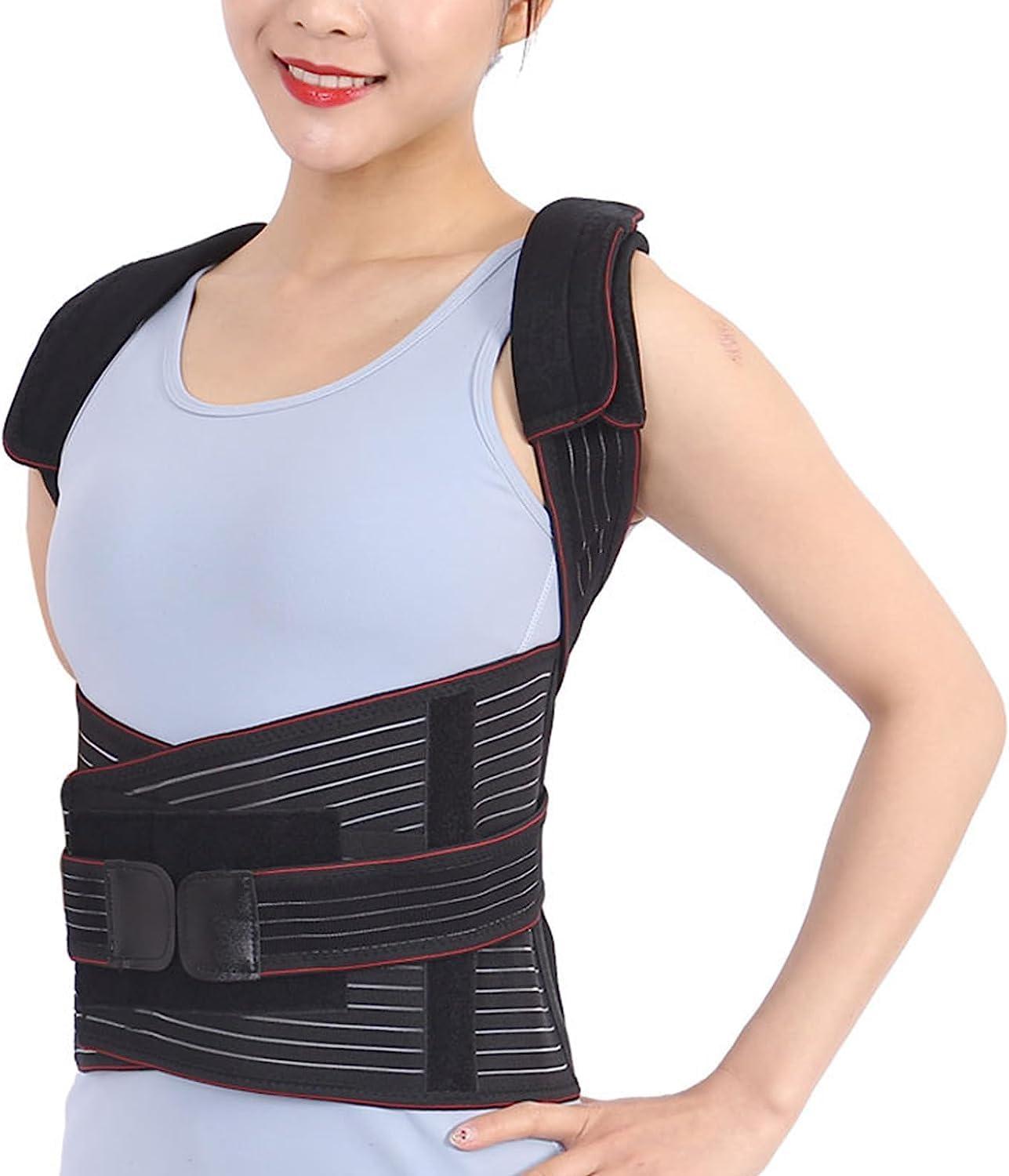 GHAKKE Adjustable Full Back Support Brace Posture Corrector For Men And Women, Comfortable Upper And Lower Back Support Belt, Providing Pain Relief From Neck Back Shoulder Clavicle ( Color : Black , Size : S