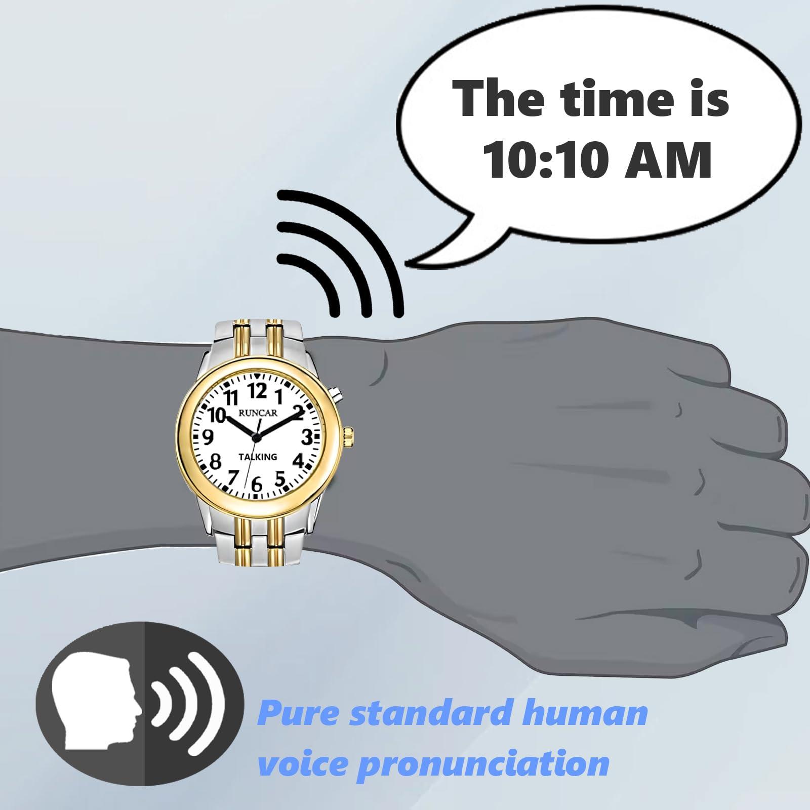 RUNCAR RUNCAR American English Talking Watch for Men Speaks The Time, Date and Alarm Time Clearly and Loudly for The Visually Impaired Seniors Blind
