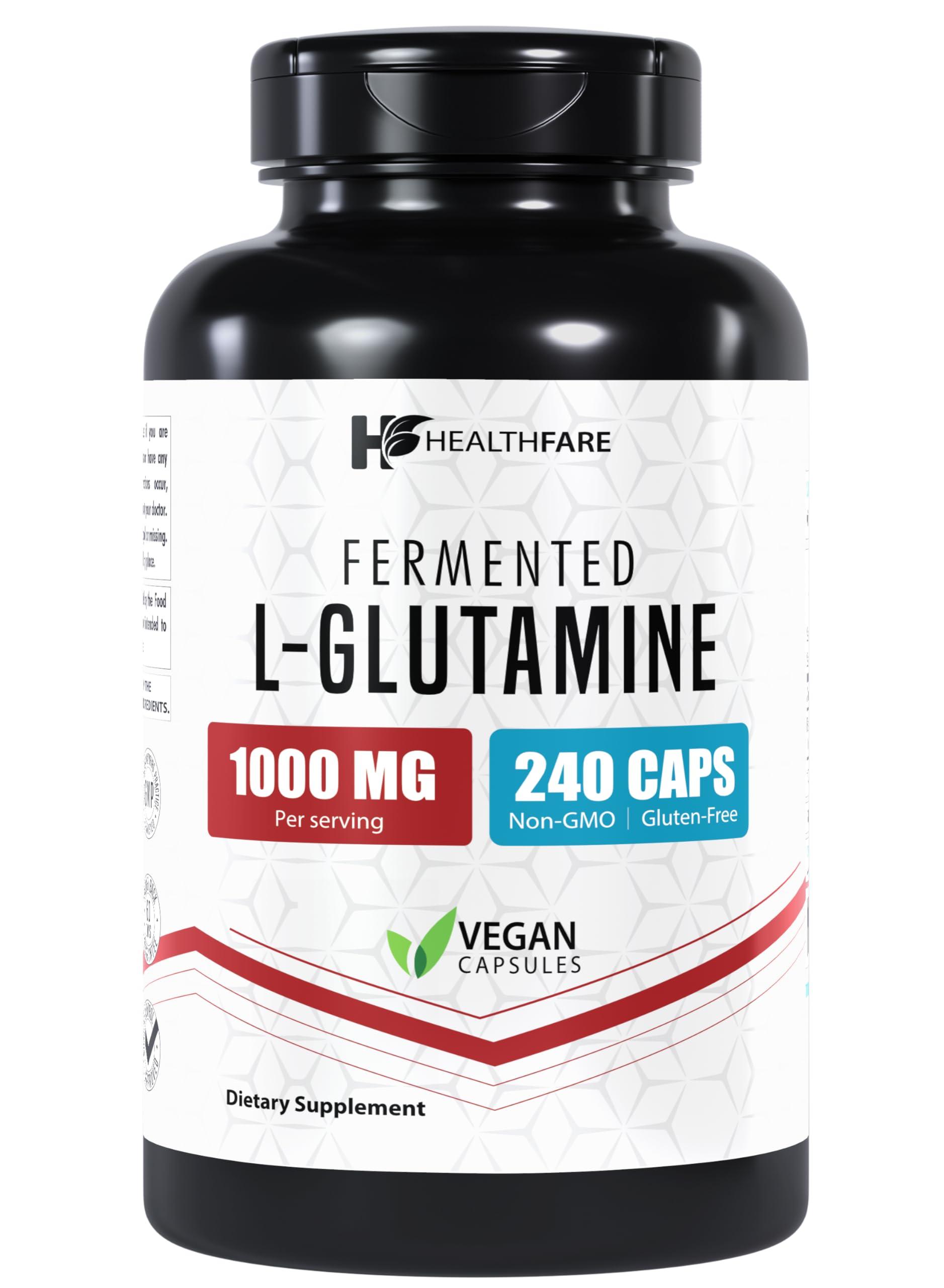 Healthfare HealthFare L-Glutamine 1000mg Capsules | 240 Capsules | Amino Acid Fuel for Gut & Muscle Health | Non-GMO | Gluten-Free | Support for Recovery & Wellness | Made in The USA