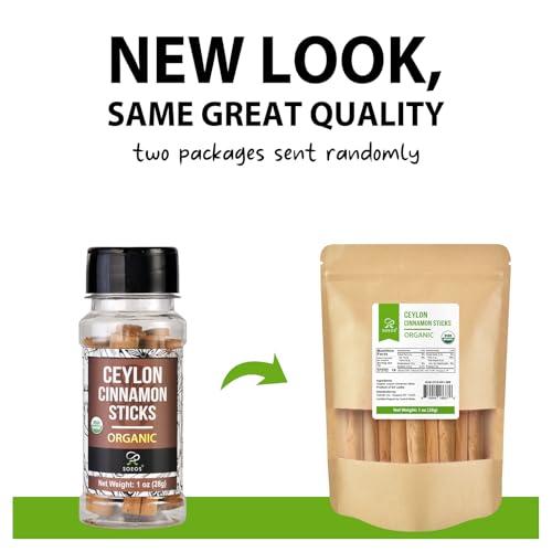 Soeos Soeos Ceylon Cinnamon Sticks, Organic Ceylon Cinnamon Sticks, Real Cinnamon Sticks farmed in Sri Lanka, Non-GMO, Cinnamon for Coffee, Baking, Cooking and Beverages 1 oz (28g)