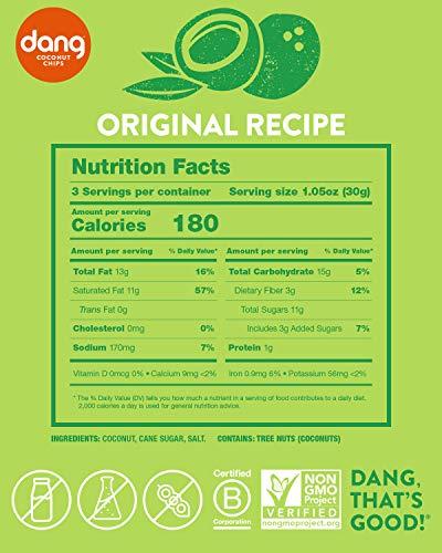 DANG Dang Toasted Coconut Chips | Original | 1 Pack | Vegan, Gluten Free, Non GMO, Healthy Snacks Made with Whole Foods | 3.17 Oz Resealable Bag