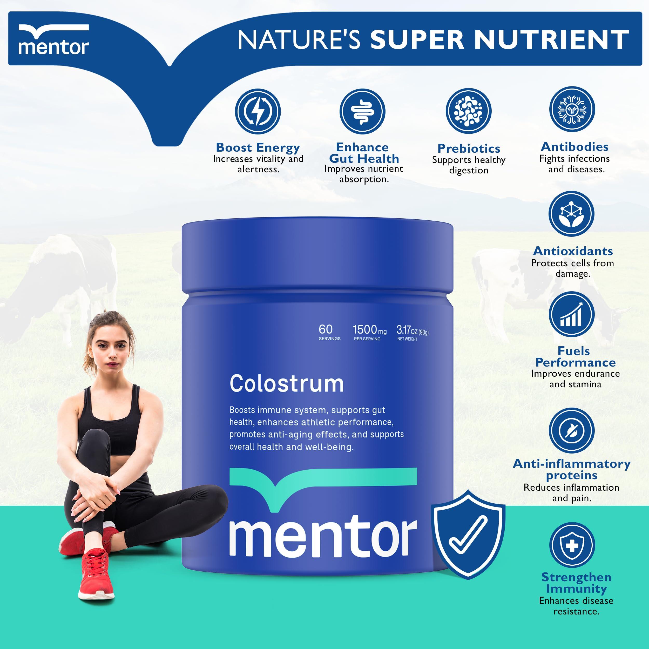 Mentor Mentor Colostrum Powder Supplement for Humans - Organic Bovine Colostrum Supplement for Gut Health, Hair Growth, Beauty, and Immune Support - Colostrum Protein