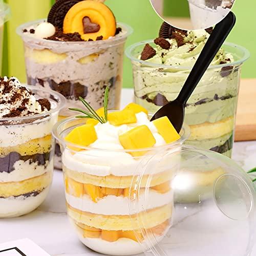 Nicunom Nicunom 100 Pack 12 oz Clear Dessert Cups with No Hole Dome Lids & Sporks, Plastic Parfait Cups, No Leaking Disposable Party Cups for Ice Cream Fruit Cake Snack Yogurt Cold Drink