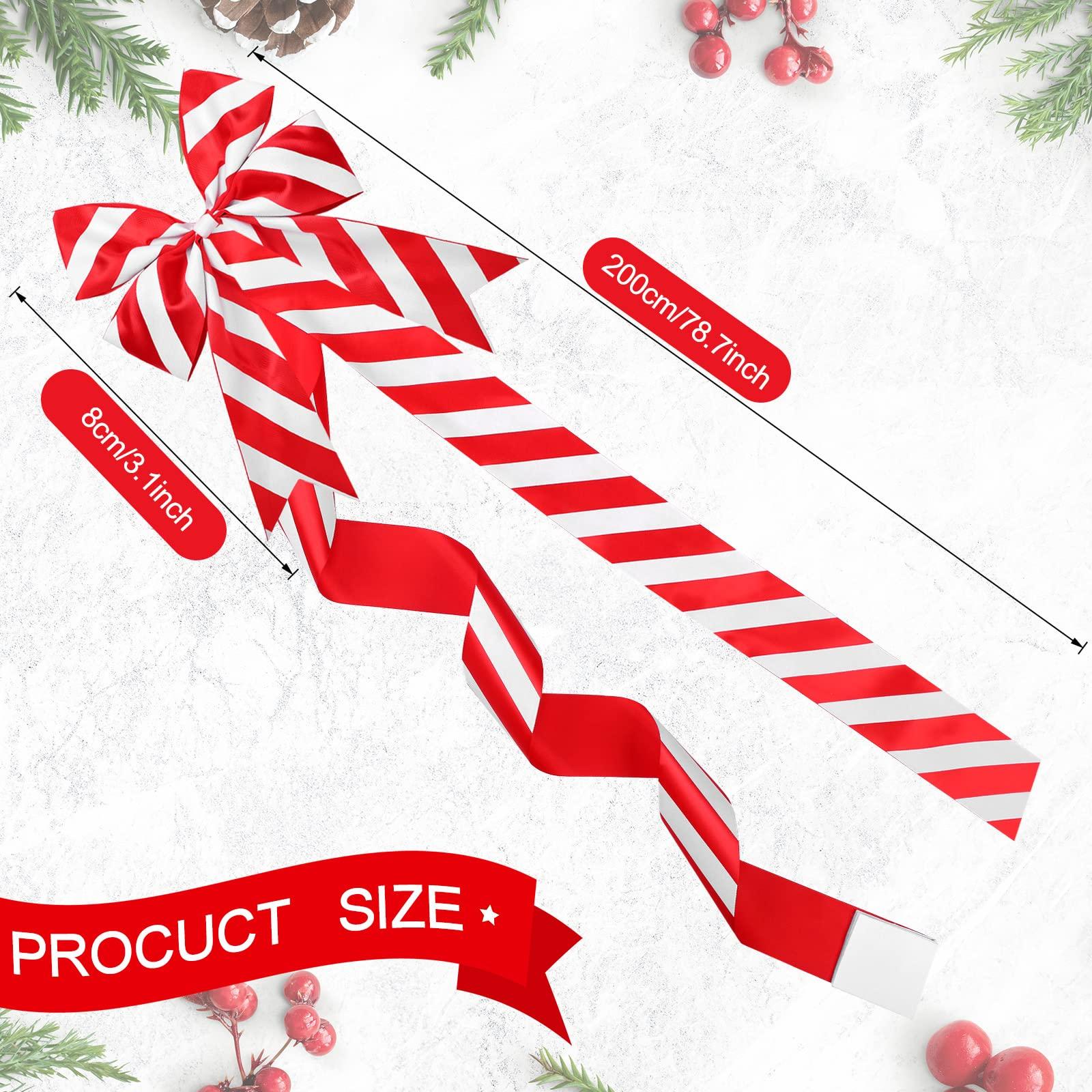 WILLBOND WILLBOND 8 Pieces Christmas Cabinet Ribbons Bows Large Christmas Door Ribbon Cabinet Bows for Christmas Party Supplies(Red and White,Stripe)