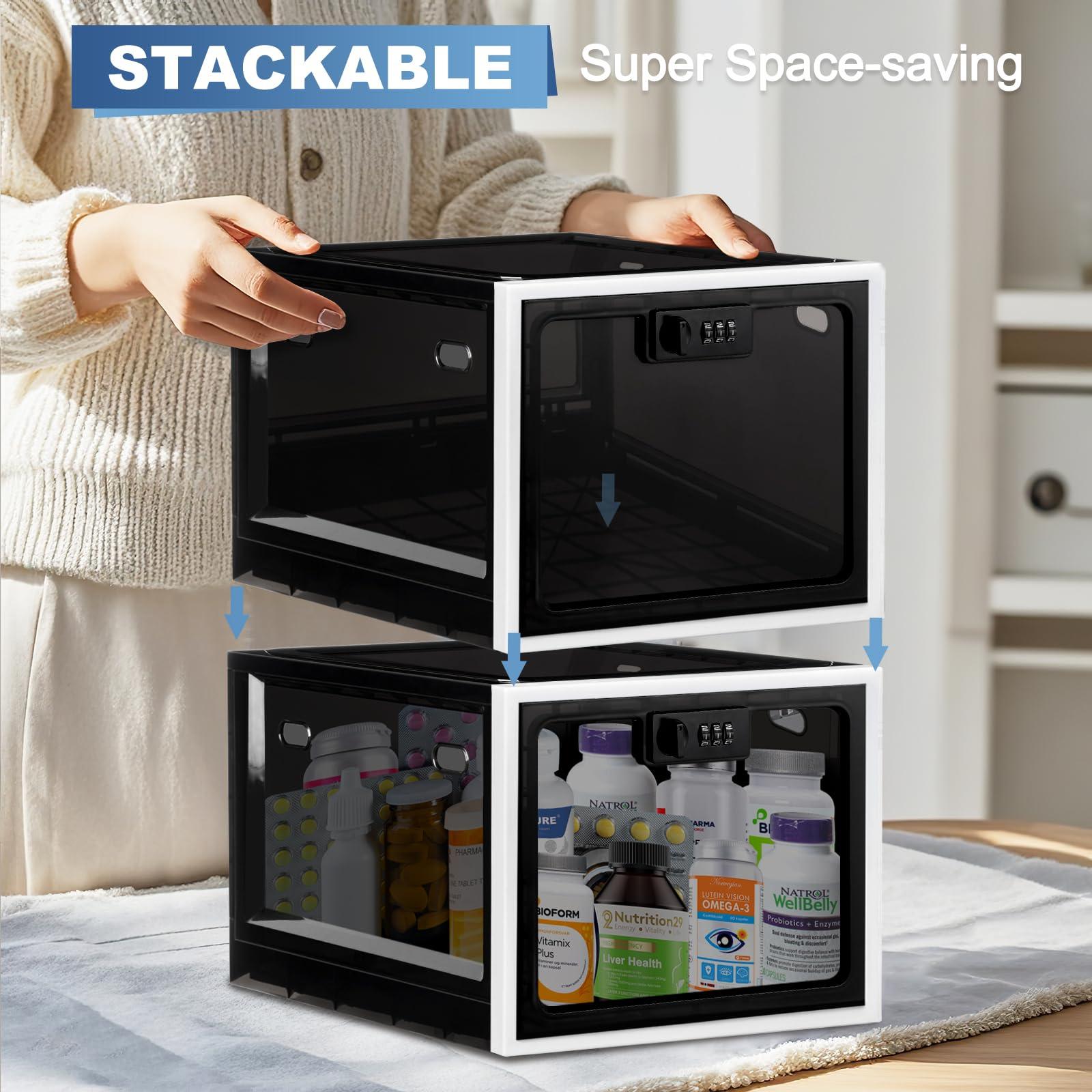 Gemaxvoled Medicine Lock Box for Safe Medication, Premium Material Lockable Storage Box Locking Organizer Bin with Combination Code for Fridge Food/Snacks/Phone/Tablet Jail/Home/Office Storage Lockers