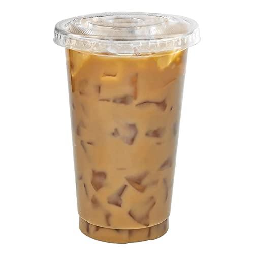 EcoQuality [50 COUNT] 10 oz Clear Plastic Disposable PET Cups with Lids | Crystal Clear PET Cup | Cold Smoothie | Iced Coffee Go Cups | Ideal for Coffee, Parfait, Juice, Soda, Cocktail, Party Cups (10oz)