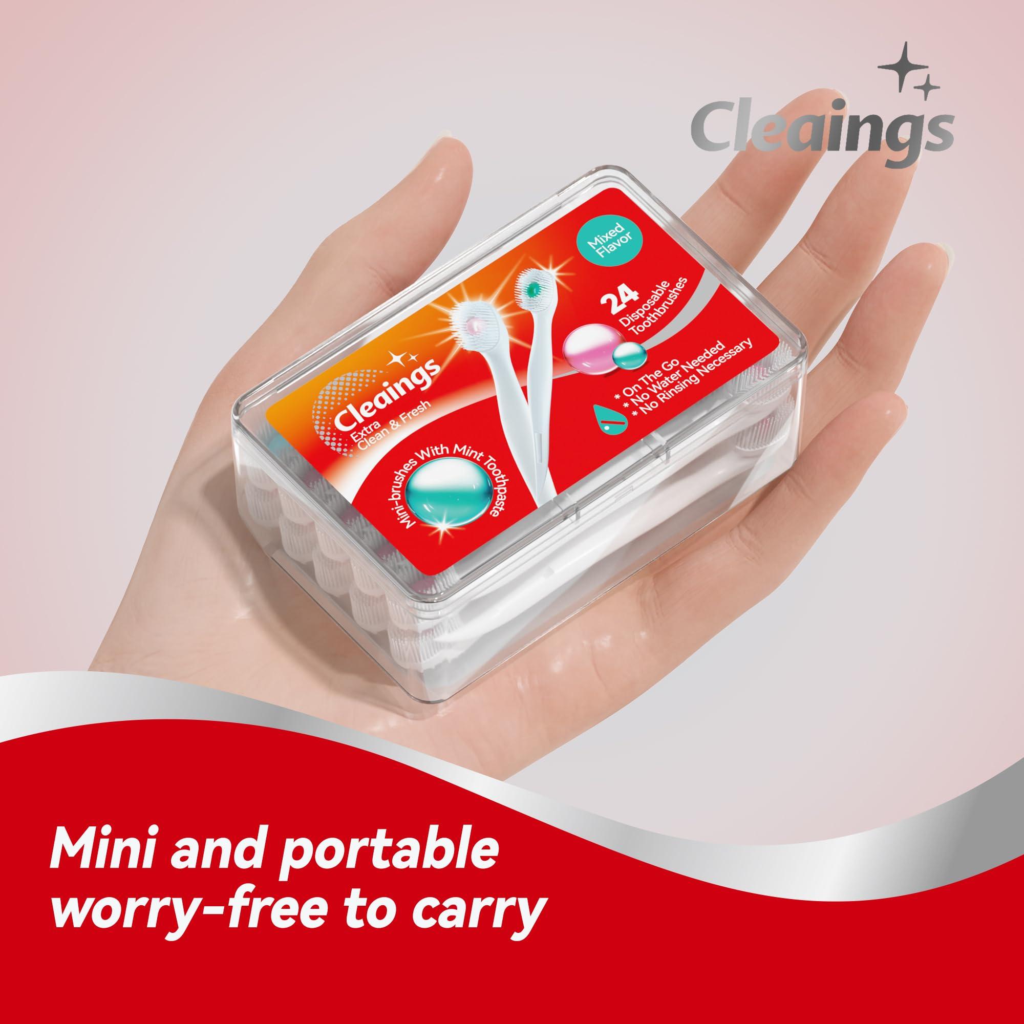 cleaings Mini Brushes-Disposable Toothbrushes with Cleaning Beads Toothpaste and Pick for Work or Travel, 24 Count-Mix FlavorPack of 1