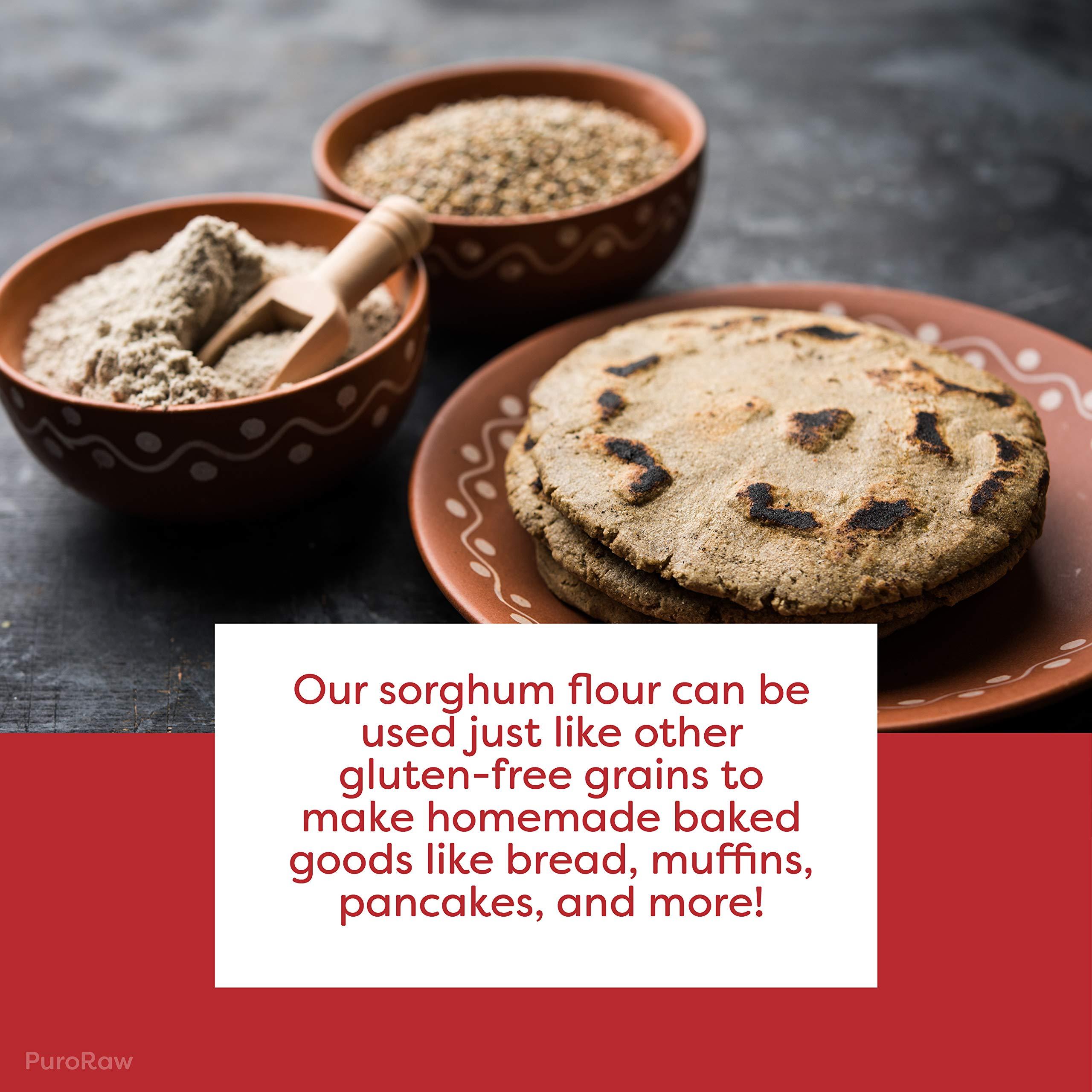 PuroRaw Sorghum Flour, 2lbs, Gluten Free flour, Jowar Flour, Sweet White Sorghum Flour Gluten Free, Sweet Sorghum Flour, Whole Grain, All Natural, Batch Tested, Non-GMO, 2 pounds, By PuroRaw.