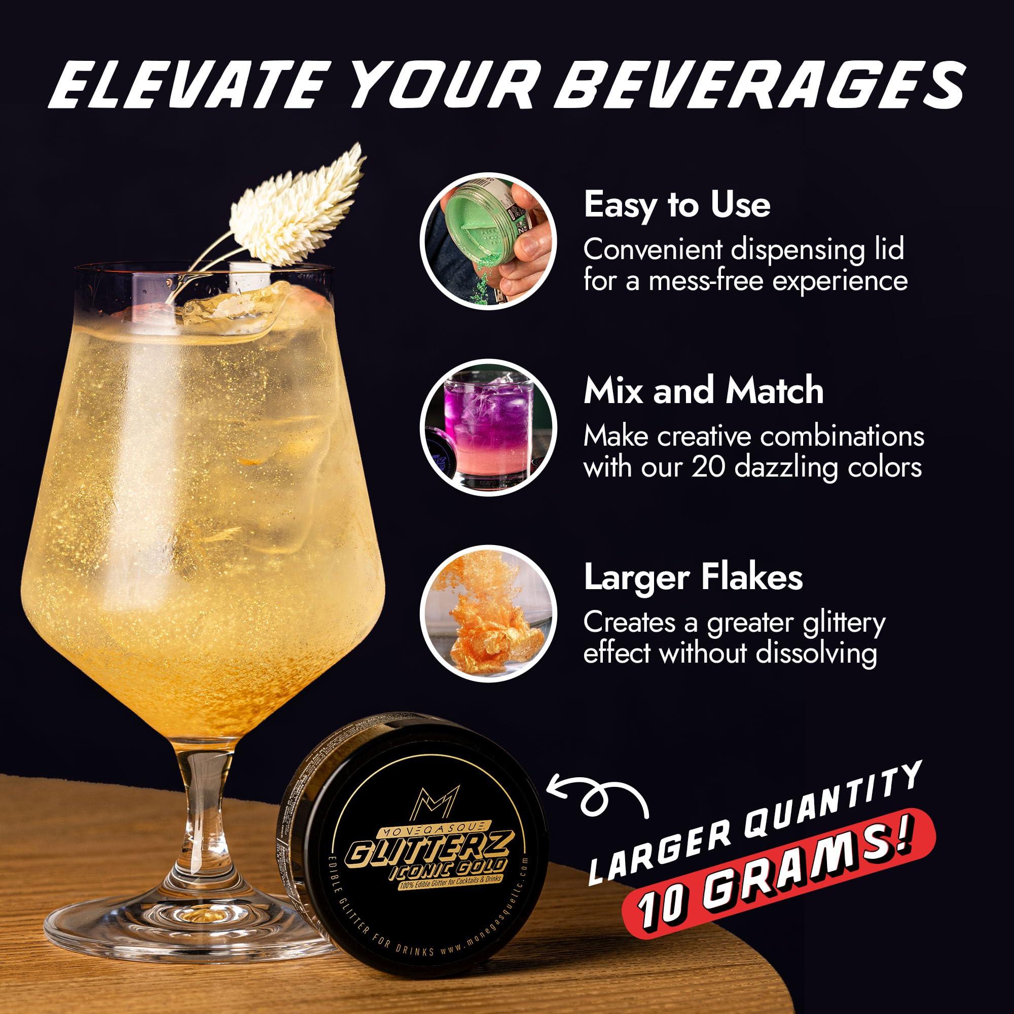 MONGASQUE MONGASQUE Gold Edible Glitter for Cocktails Gold 10g - Edible Gold Drink Glitter - Gold Edible Glitter for Drinks - Edible Drink Glitter - Edible Glitter Gold - Edible Gold Glitter for Cakes
