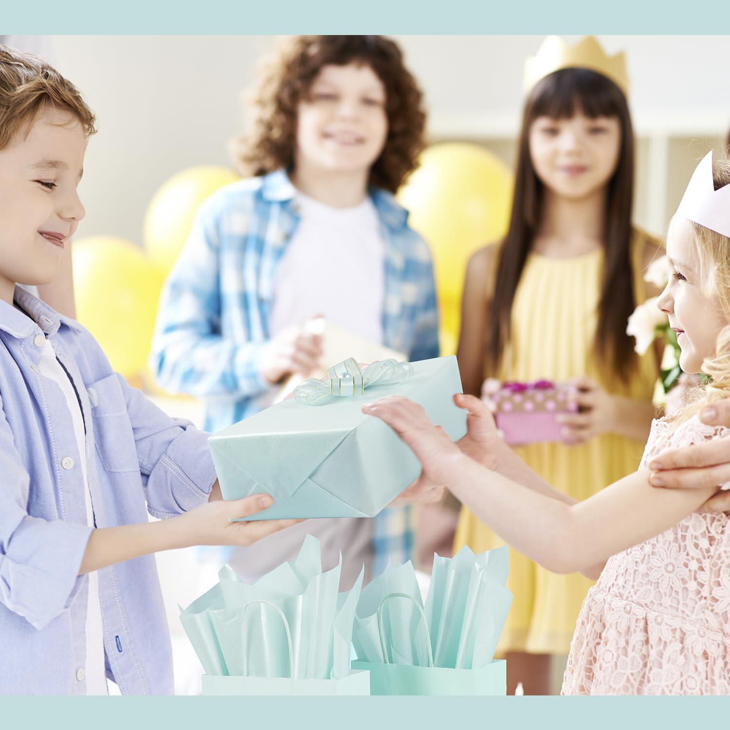 RUIFUN Metallic Light Blue Tissue Paper Sheets 20 x 14 inches, 60 Sheets Shiny Baby Blue Tissue Paper for Gift Bags Crafts Gift Wrapping, Blue Tissue Paper Bulk for Birthday Weddings Baby Shower Party Decor