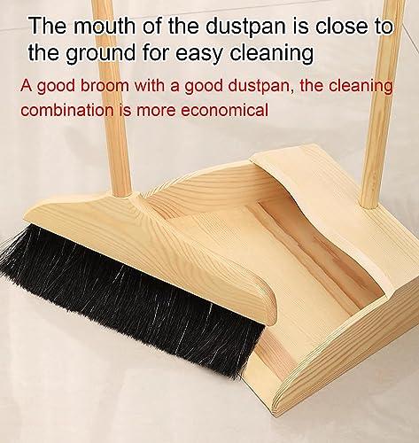 VIDECOR VIDECOR Wooden Broom and Dustpan Long Handle Bristles Upright Set for Home Kitchen Lobby,Household Dust Pan Combo, for Indoor Outdoor Household Cleaning and Sweeping