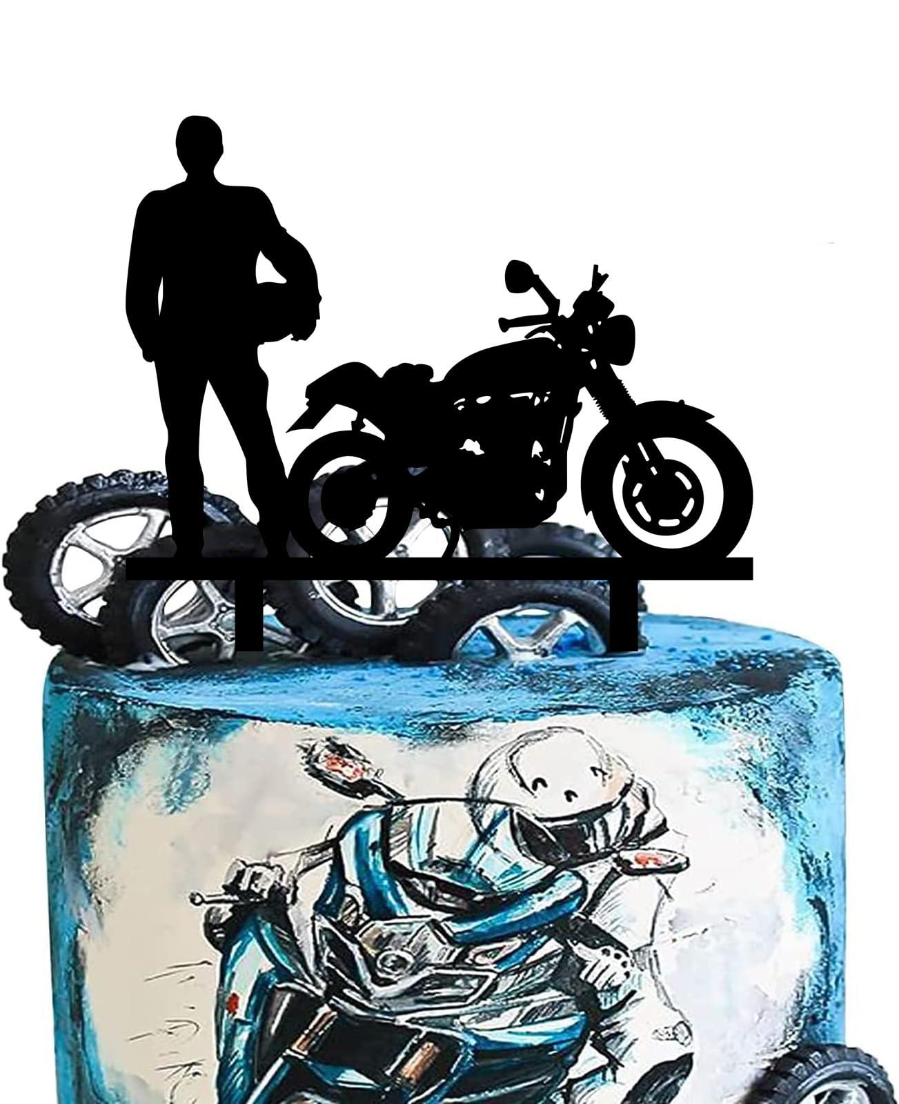 keonsatrz Motorcycle Happy Birthaday Cake Topper Motorbike Rider Racing Theme Party Cake Topper Cool biker Happy Birthday Cake Topper for Motorbike Theme Party Supplies
