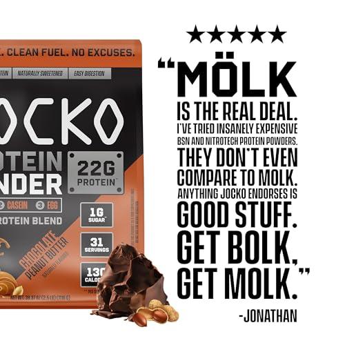 Jocko Fuel Jocko Mlk Whey Protein Powder 22g Low Sugar Monk Fruit Blend - Muscle Recovery & Growth, Packaging May Vary (31 Servings, Chocolate Peanut Butter)