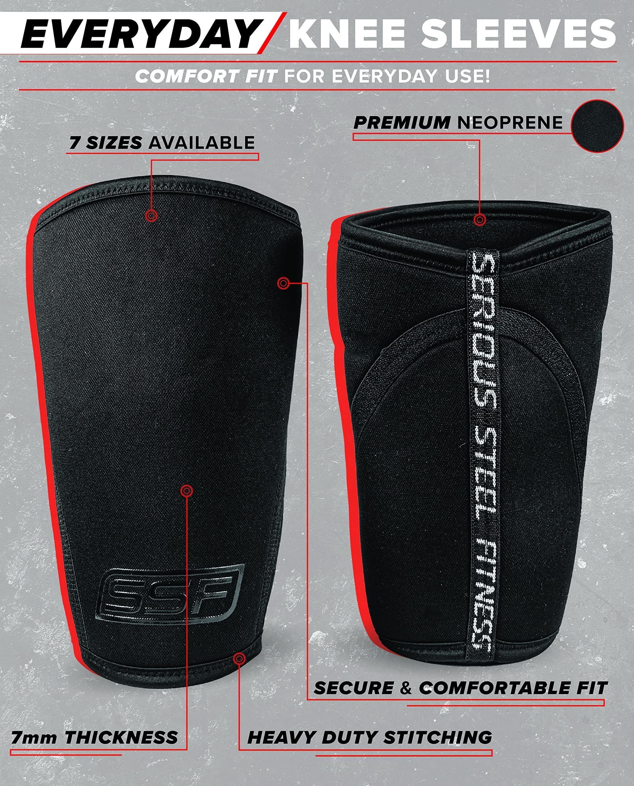 SERIOUS STEEL FITNESS SERIOUS STEEL FITNESS Black Label Neoprene Knee Sleeve For Weightlifting Powerlifting and Strongman Training (7 mm) - Moderate MEDIUM -
