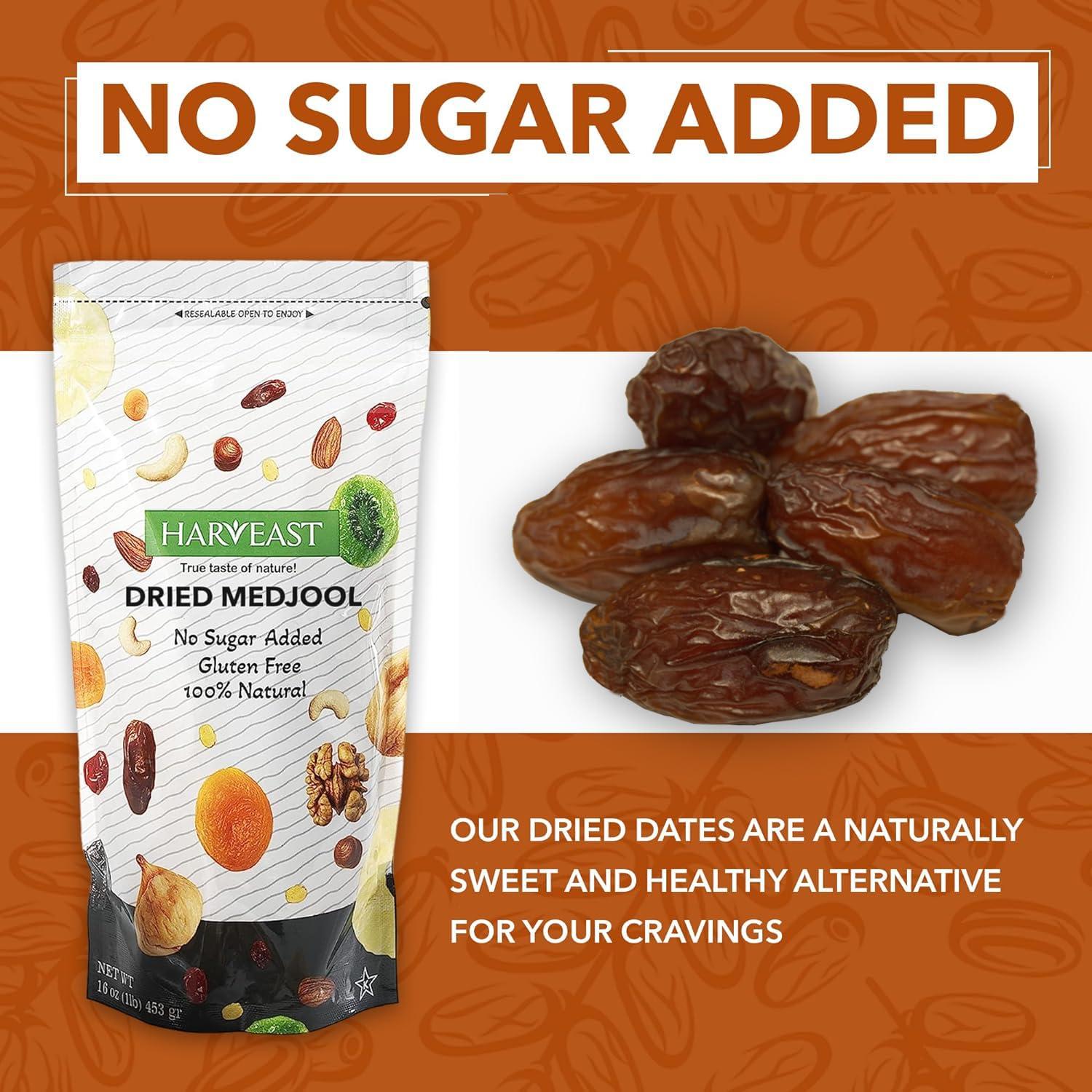 HARVEAST Harveast Organic Medjool Dates California Grown Jumbo Dates, Naturally Sweet, Healthy Snacking, Caramel Flavor, Pesticide, Free No Sugar Added Resealable Bag for Freshness, Baking (1 pounds)