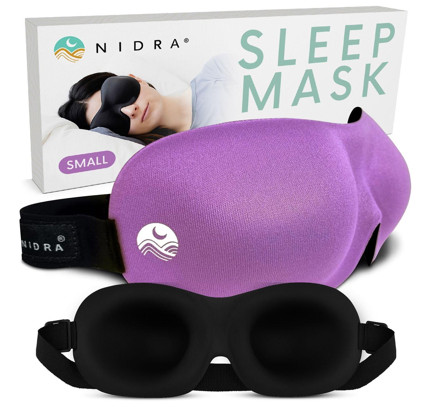 Nidra Nidra Small Medium Sleep Mask for Women & Men, Blackout Blindfold Eye Mask, Deep Rest, 3D Comfort Contoured for Side Sleepers, Lightweight & Soft, Light Blocking for Travel, Yoga, Sleeping, Purple