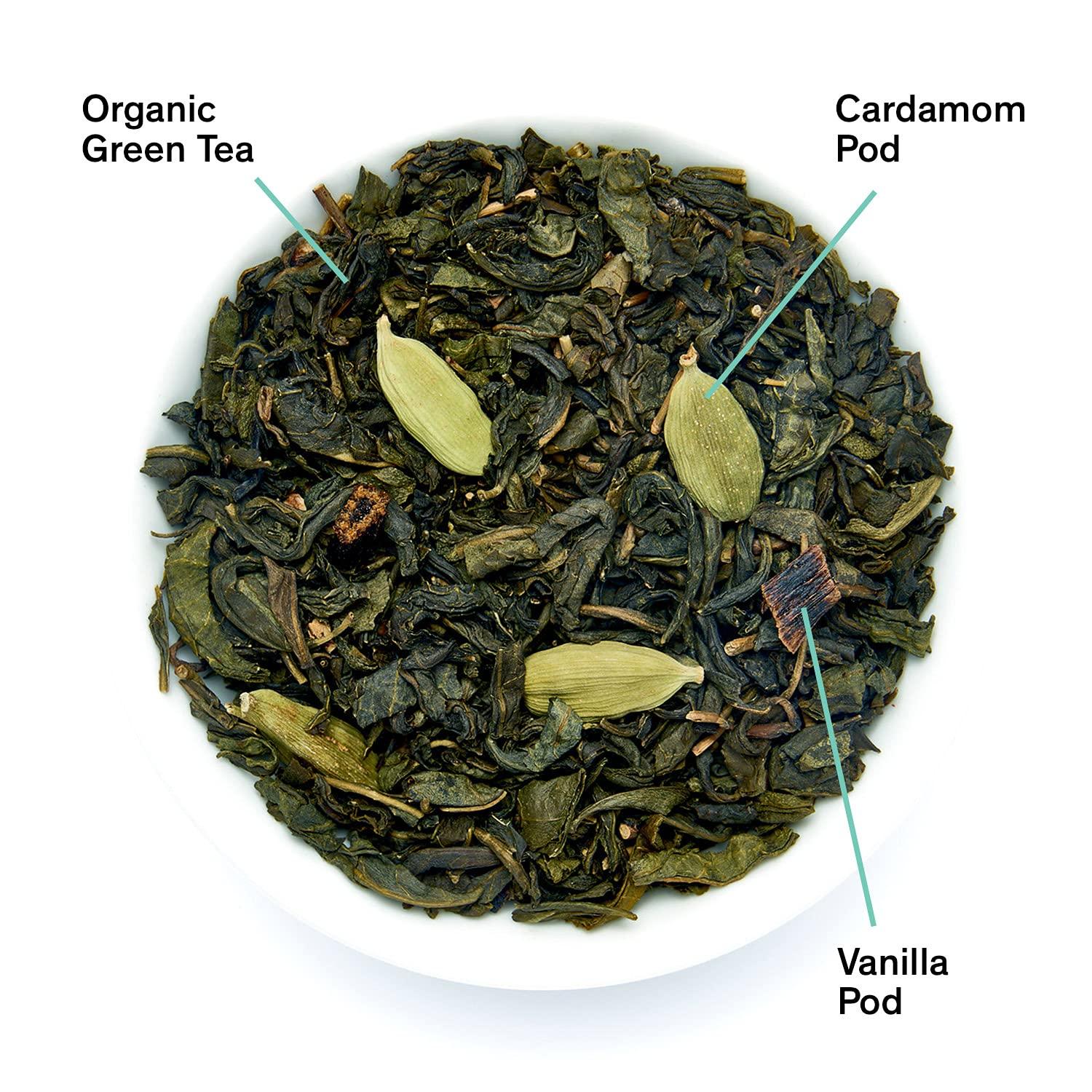 August Uncommon Tea August Uncommon Loose Leaf Tea Combray Vanilla Cardamom Organic Green Tea Hot & Iced Tea Natural 1.8 oz Bag (50g) makes 15-30 Cups