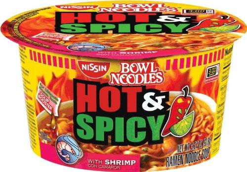 Nissin Nissin Bowl Noodles HOT & Spicy SHRIMP Flavor Microwavable and Spoonable Noodles & Soup with Og Trans FAT for Best in Ramen Instant Noddle Soup- 12 Pack of 3.27 Oz Cups