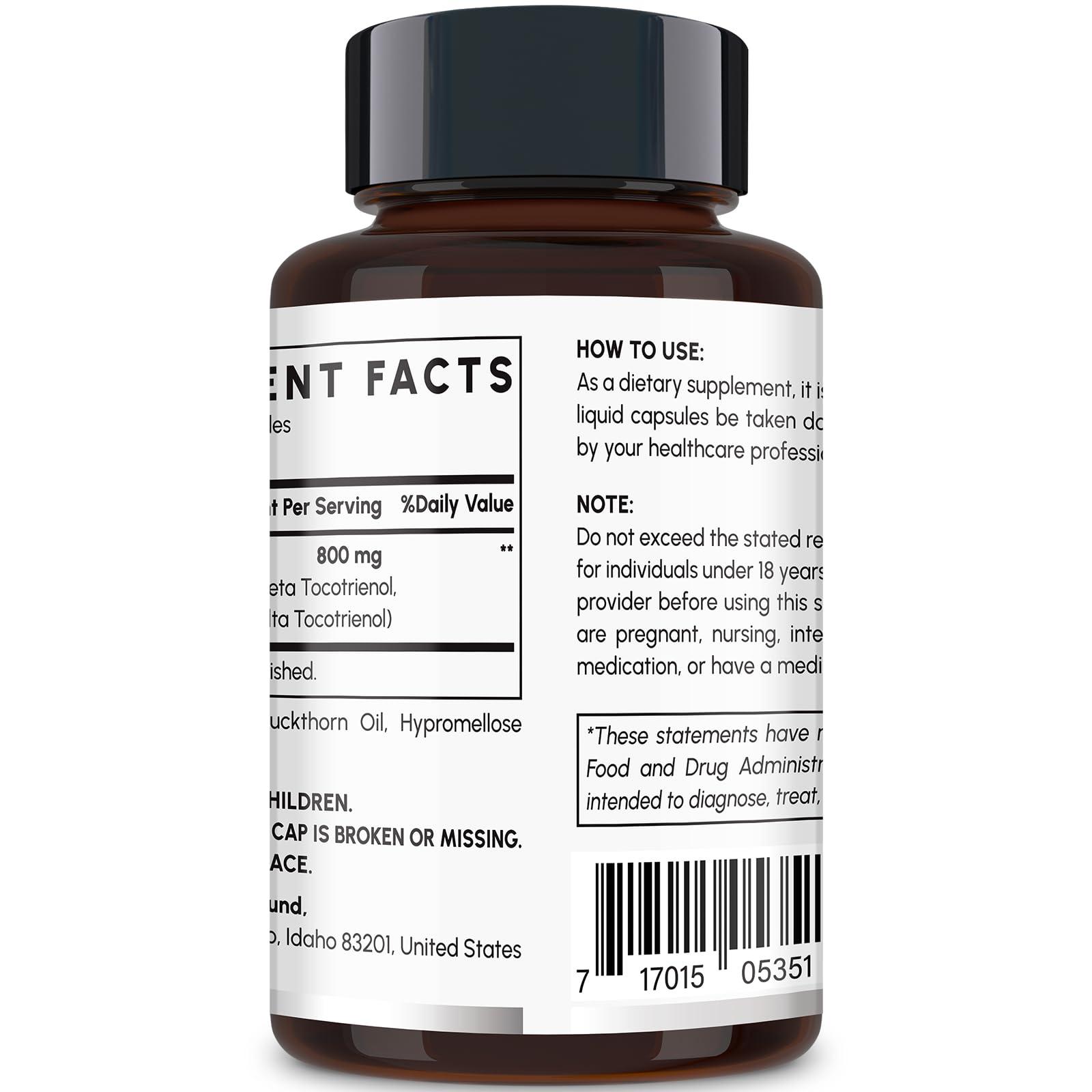 Kroppssund Tocotrienol Supplement Full Spectrum, Cutting-edge Fusion Technology, Tocotrienol Vitamin E-Tocotrienols 800mg,Powerful Antioxidant,Cardiovascular,Highest Absorption Rate - 60 Liquid-Filled Capsules